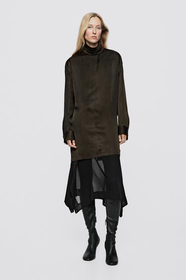 Long flowing satin finish blouse - LIMITED EDITION — DARK GREEN 1
