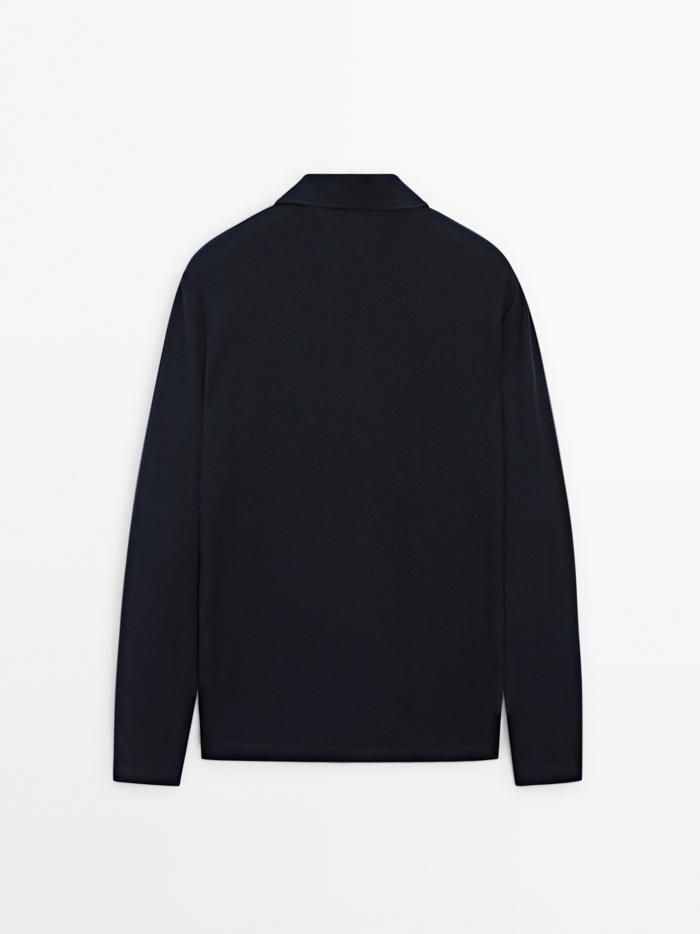 Cotton blend knit polo sweater