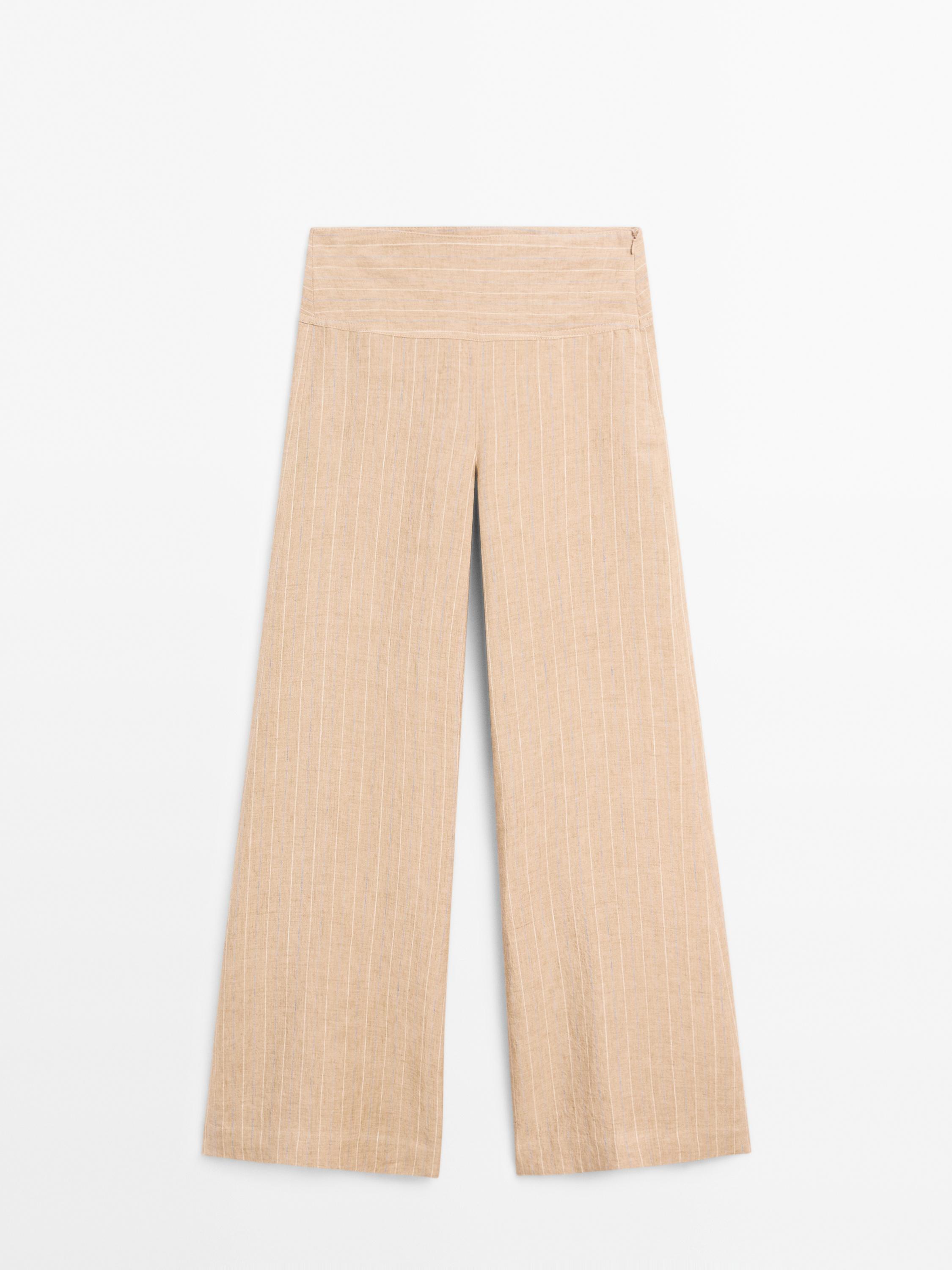 Pantalón wide leg tiro alto liño