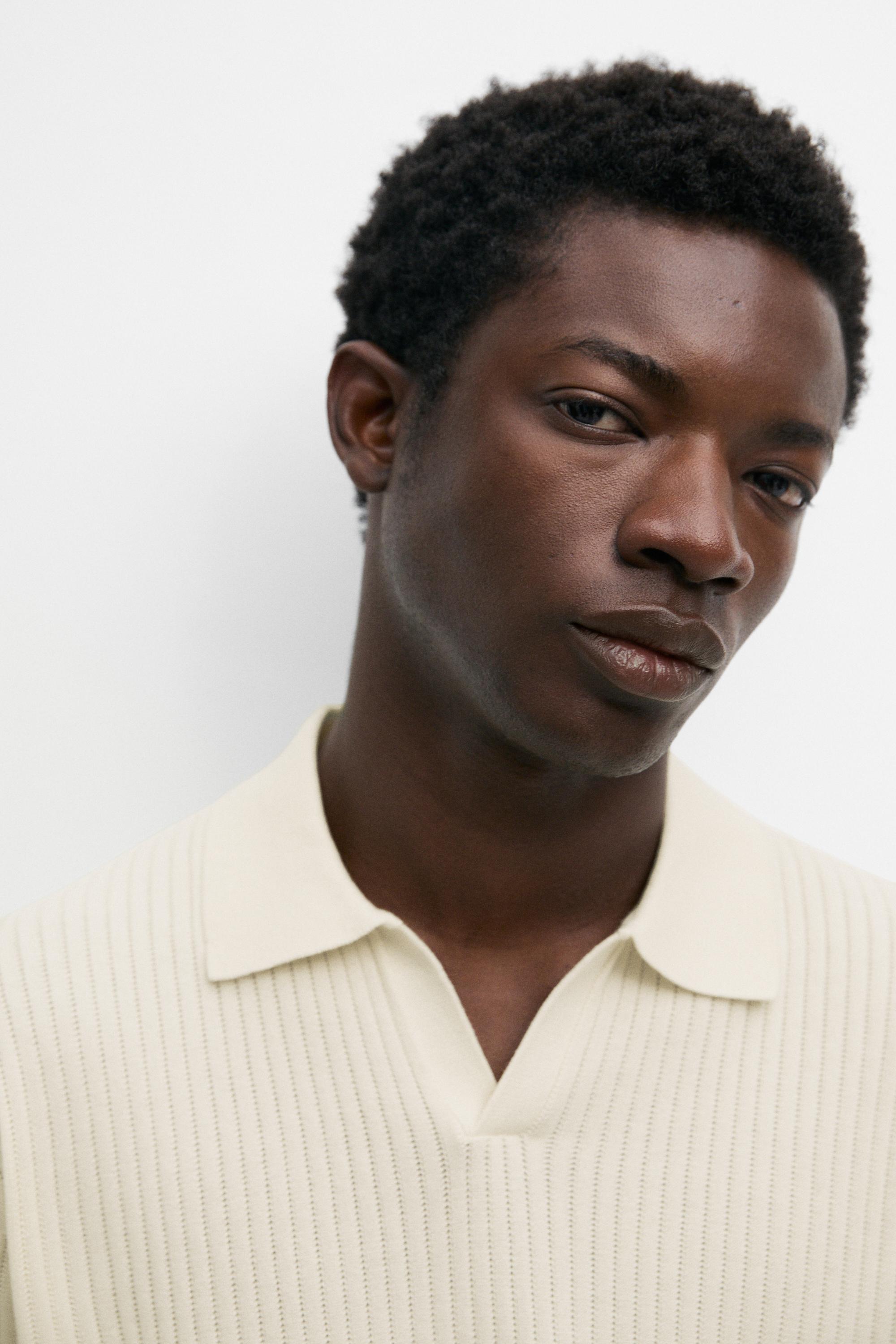 100% cotton ribbed knit polo sweater — Vanilla