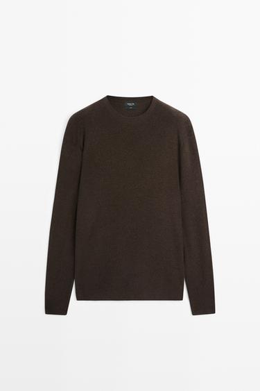 100% cotton mouliné round neck sweater — BROWN 2