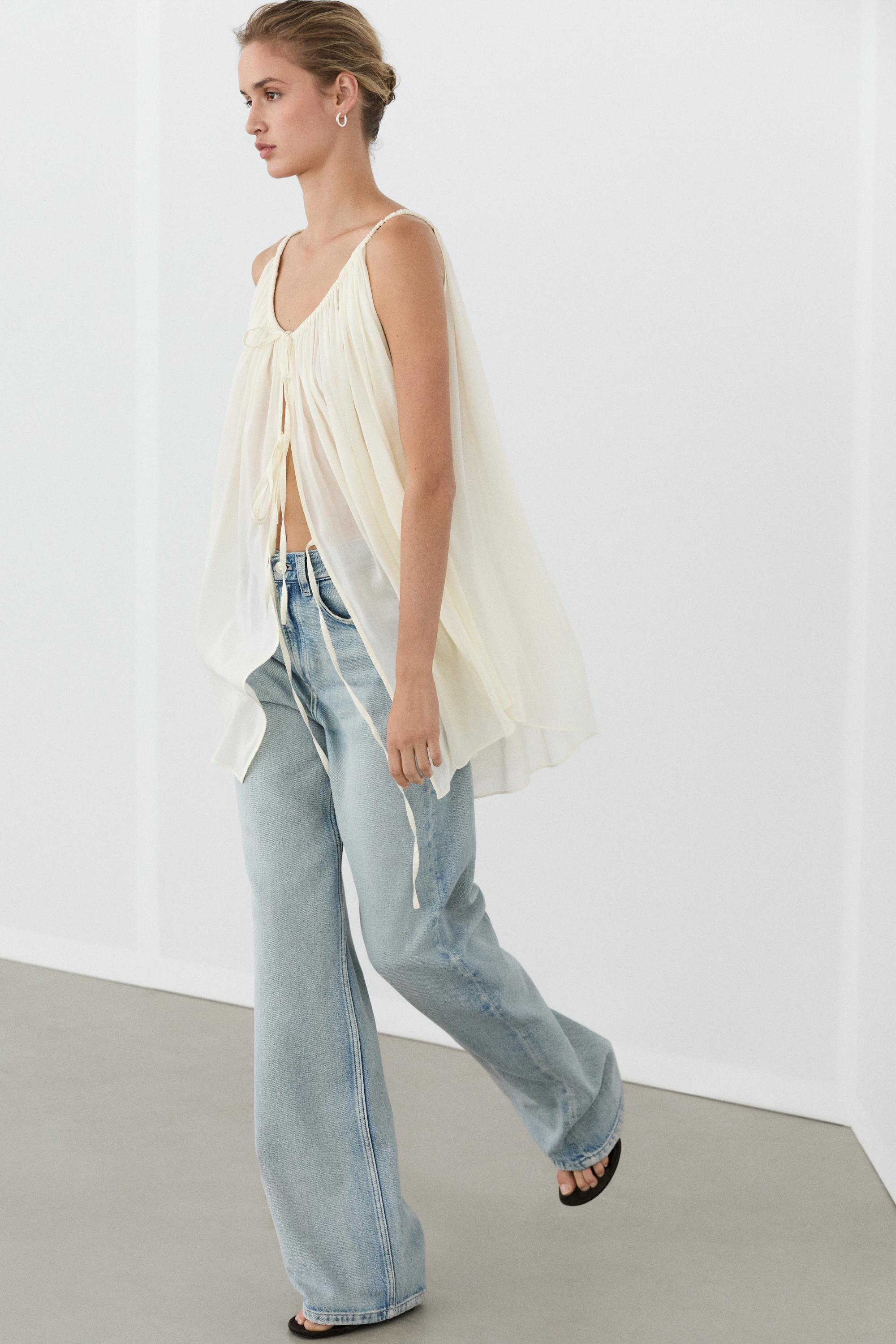 Cotton cupro blend camisole with bow details — CREAM