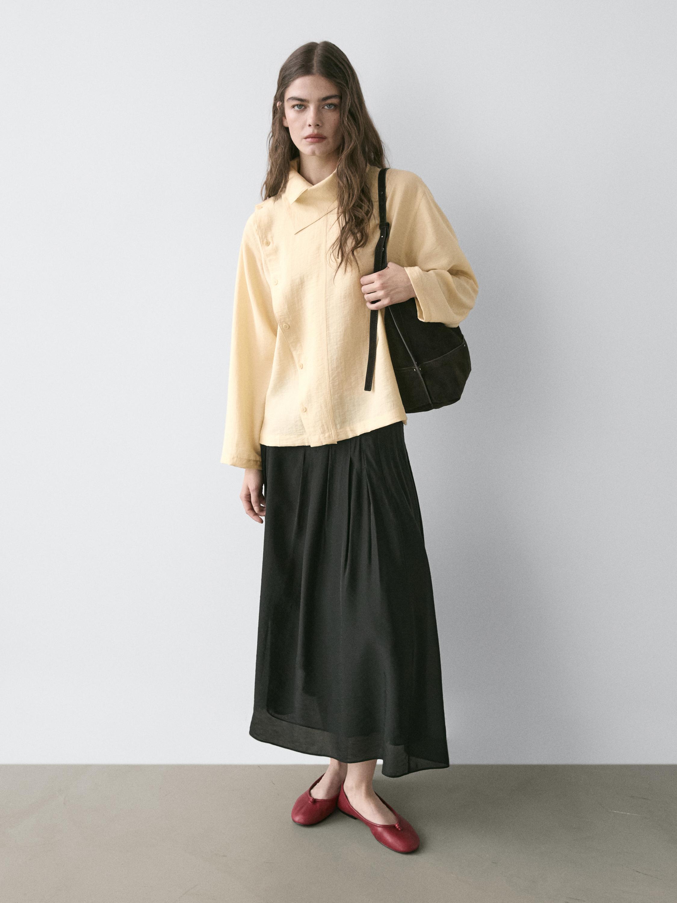 Flowing midi skirt with pintucks