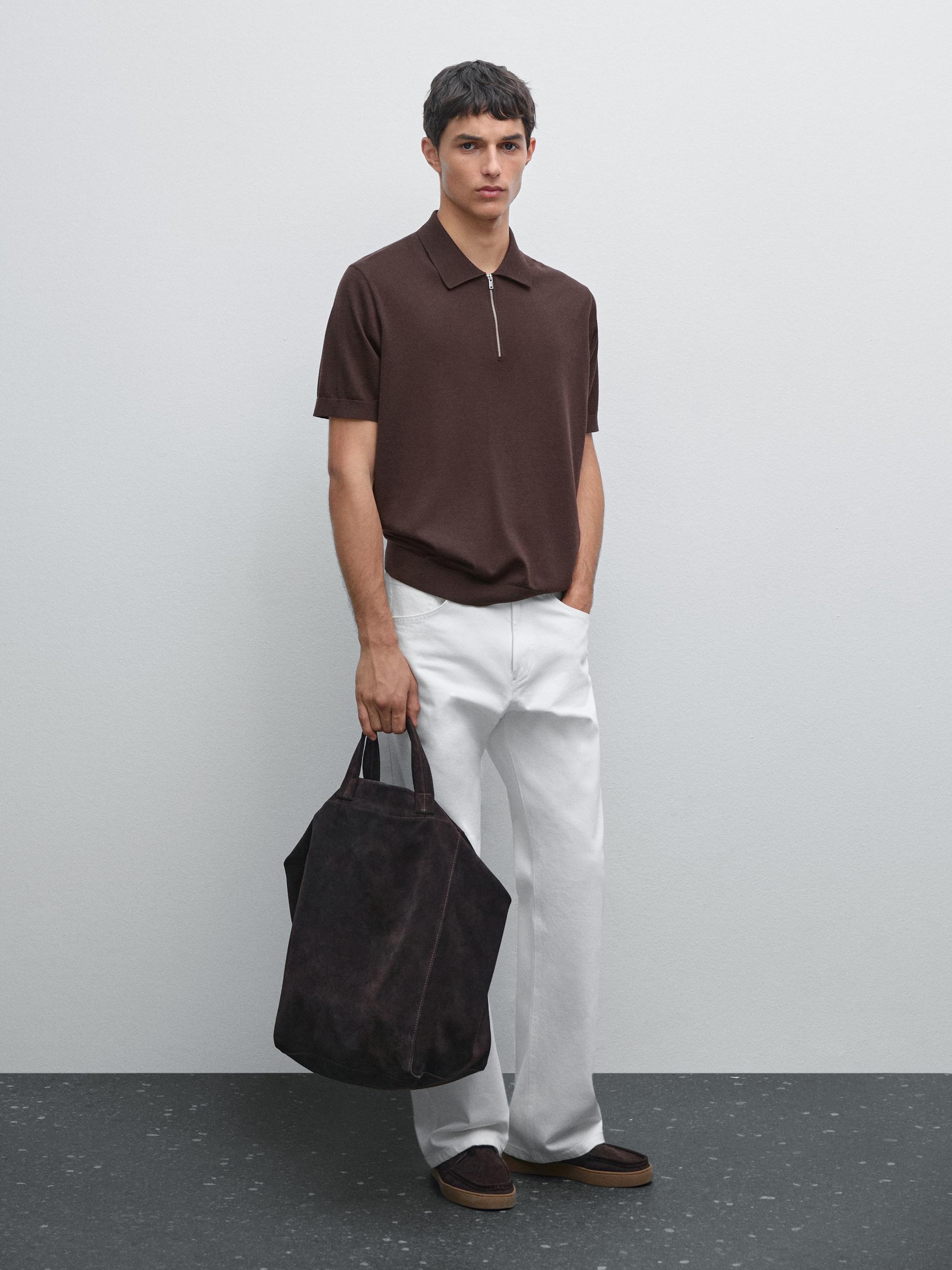 Polo In Maglia Con Collo Con Cerniera - Granata Chiaro - Xl - Massimo Dutti - Maschile