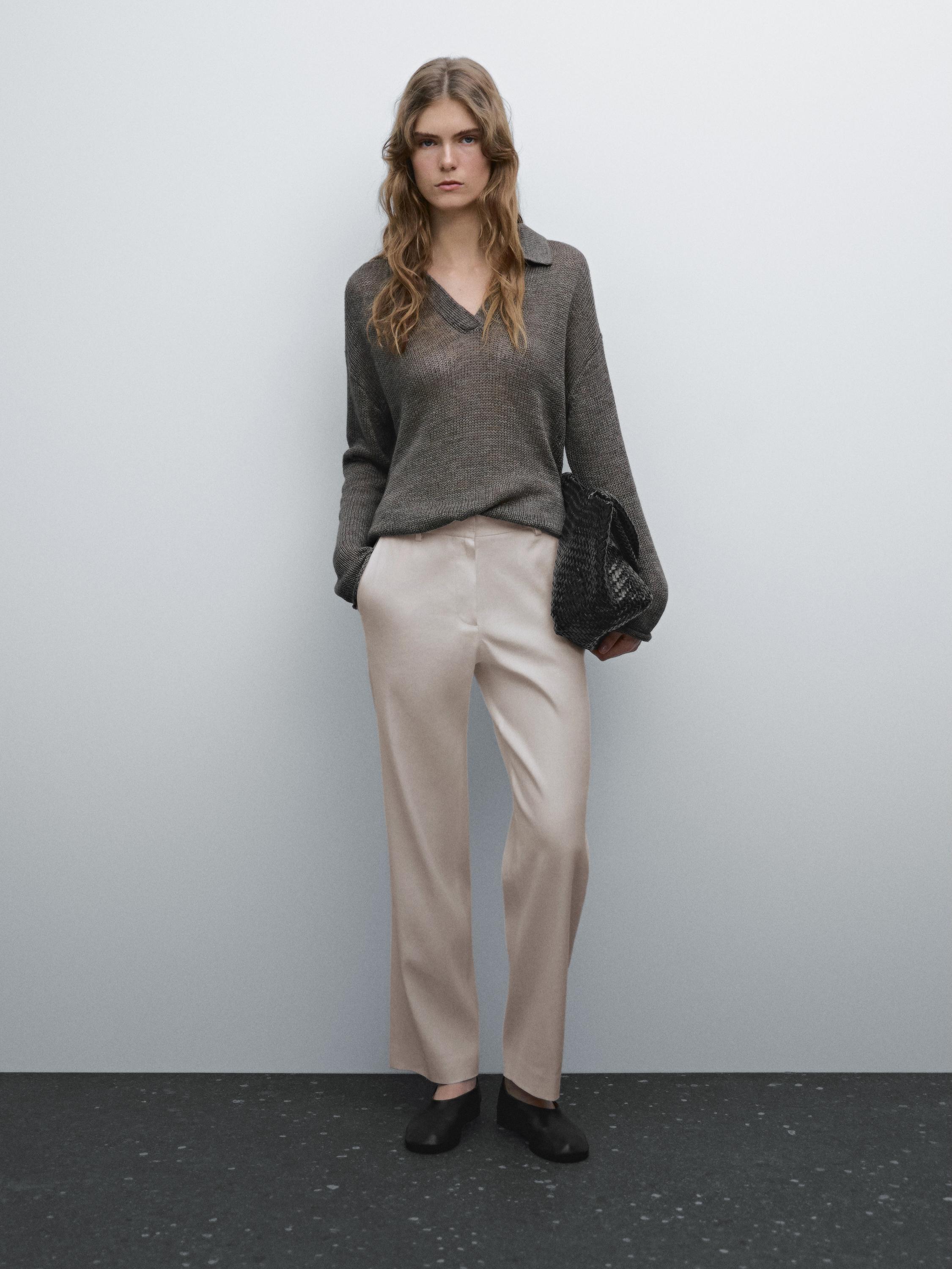 Linen blend stretch trousers