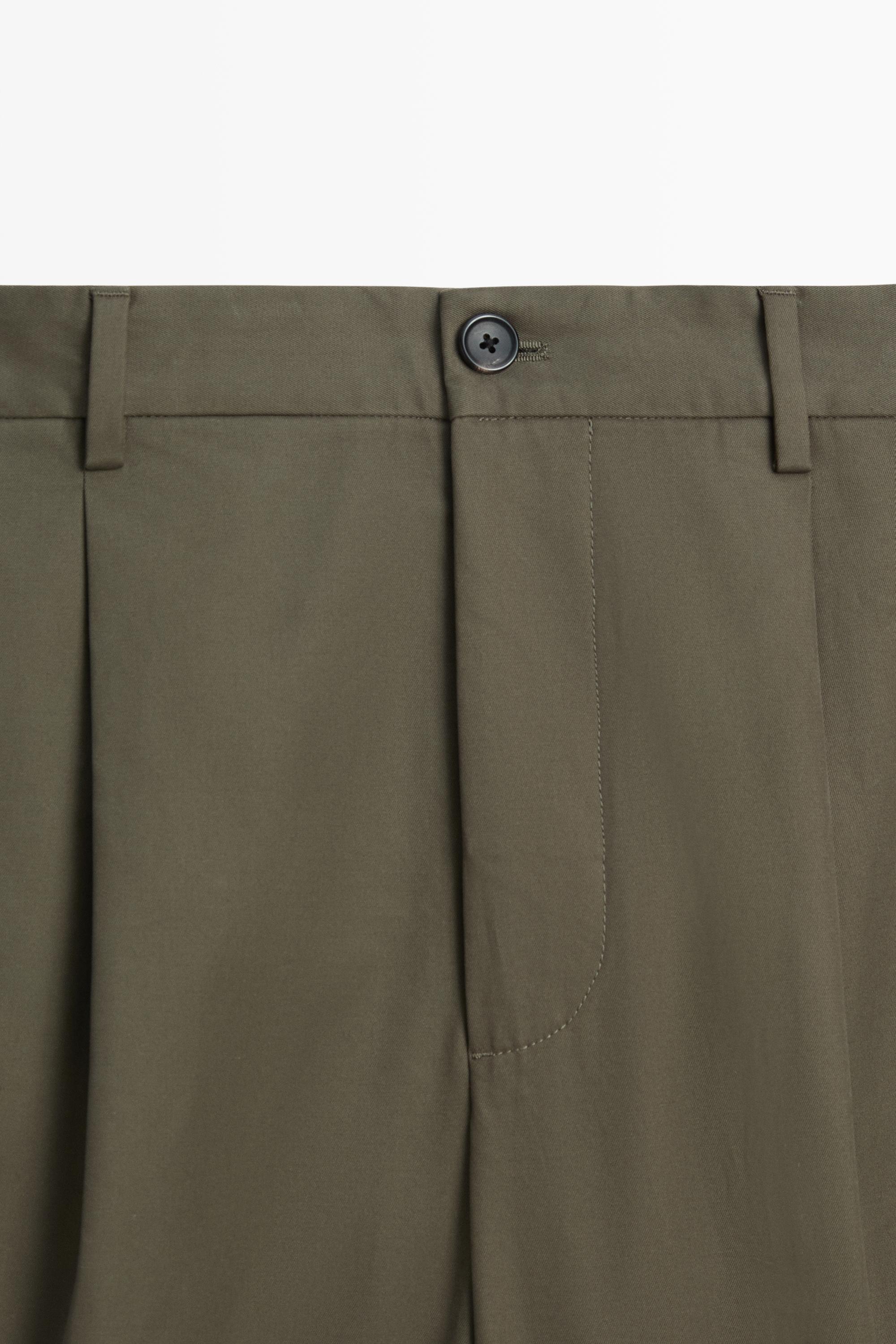 100% cotton pants with double pleats — GREEN
