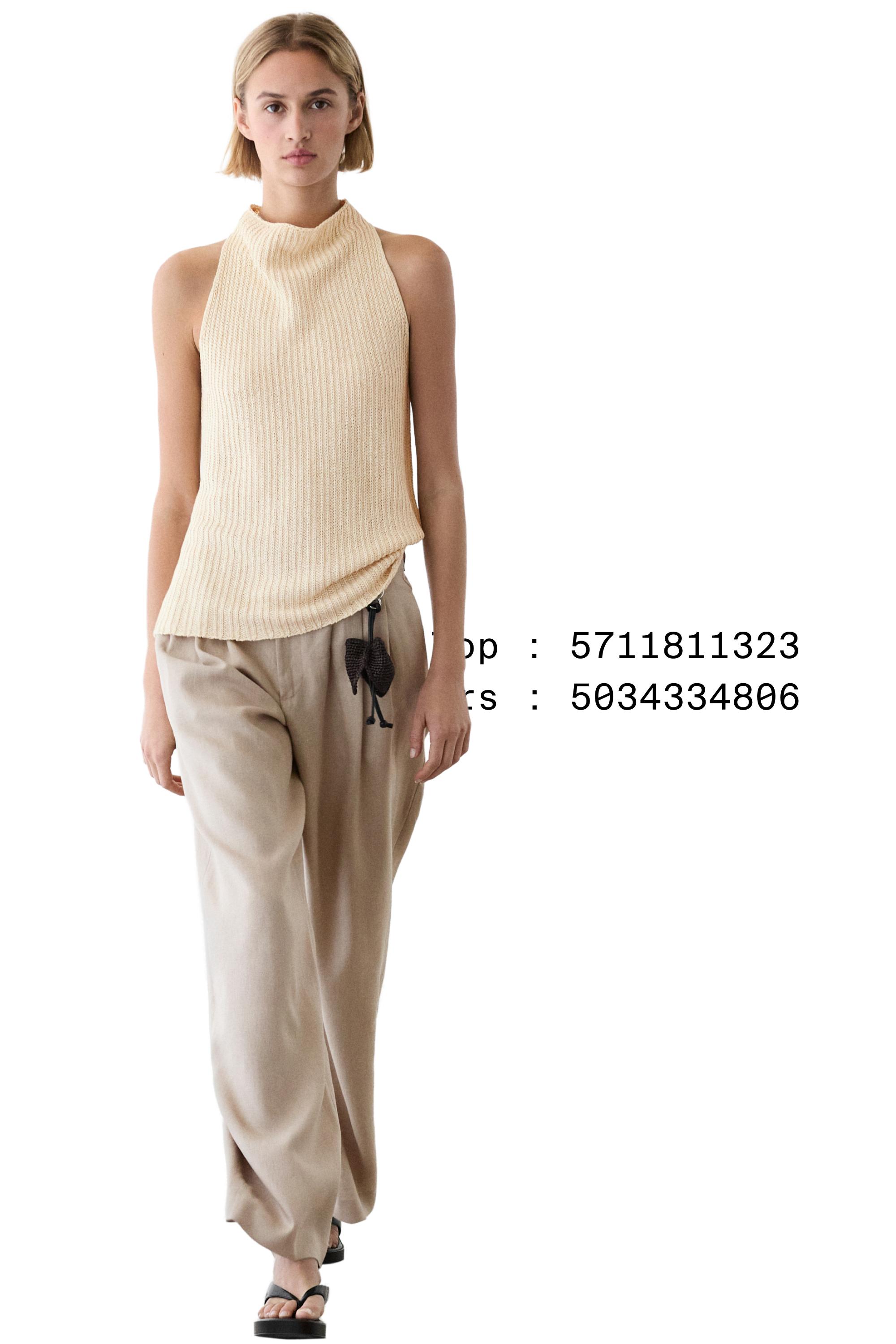 Wide-leg pleated linen trousers — STONE