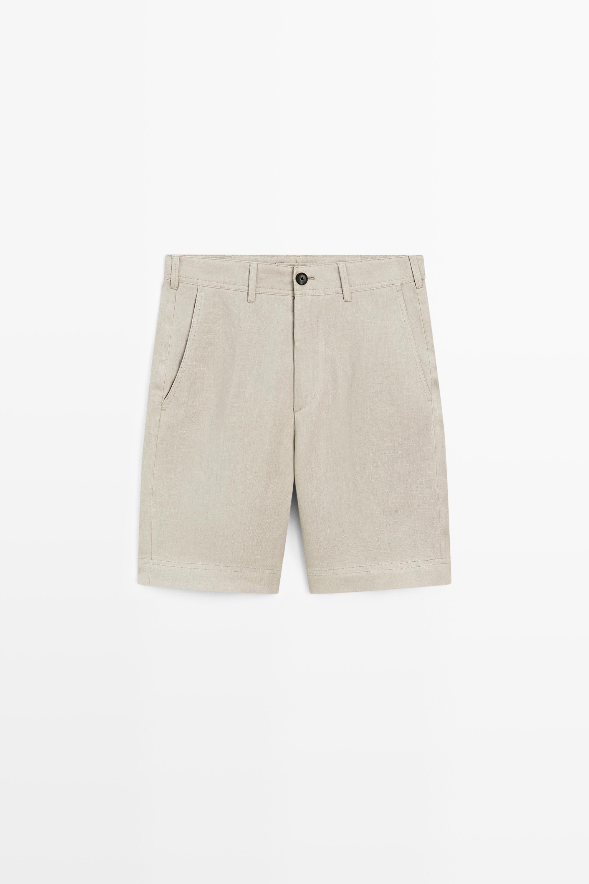 100% linen short Bermuda shorts — BEIGE