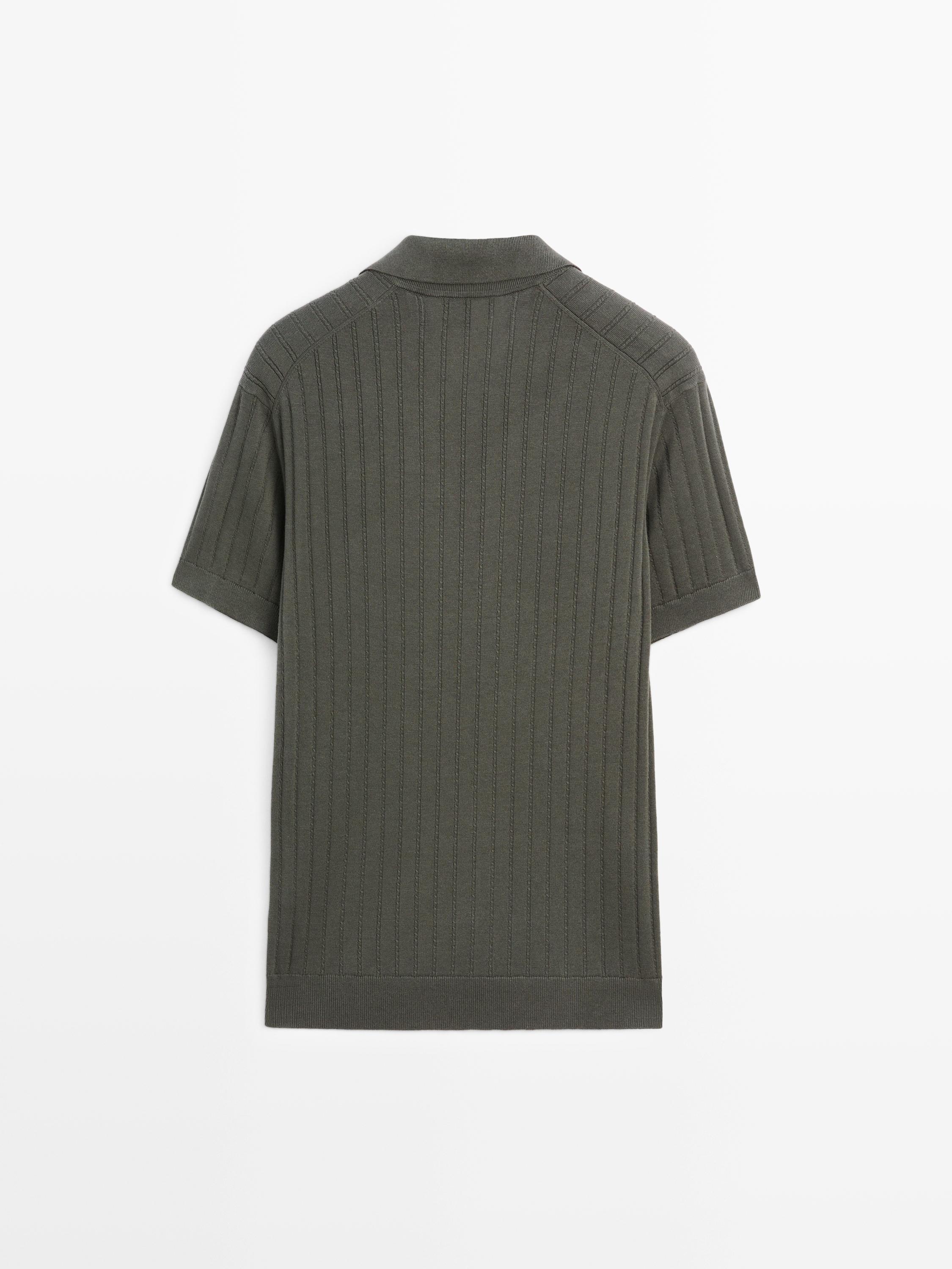 Cable-knit polo sweater — DARK KHAKI