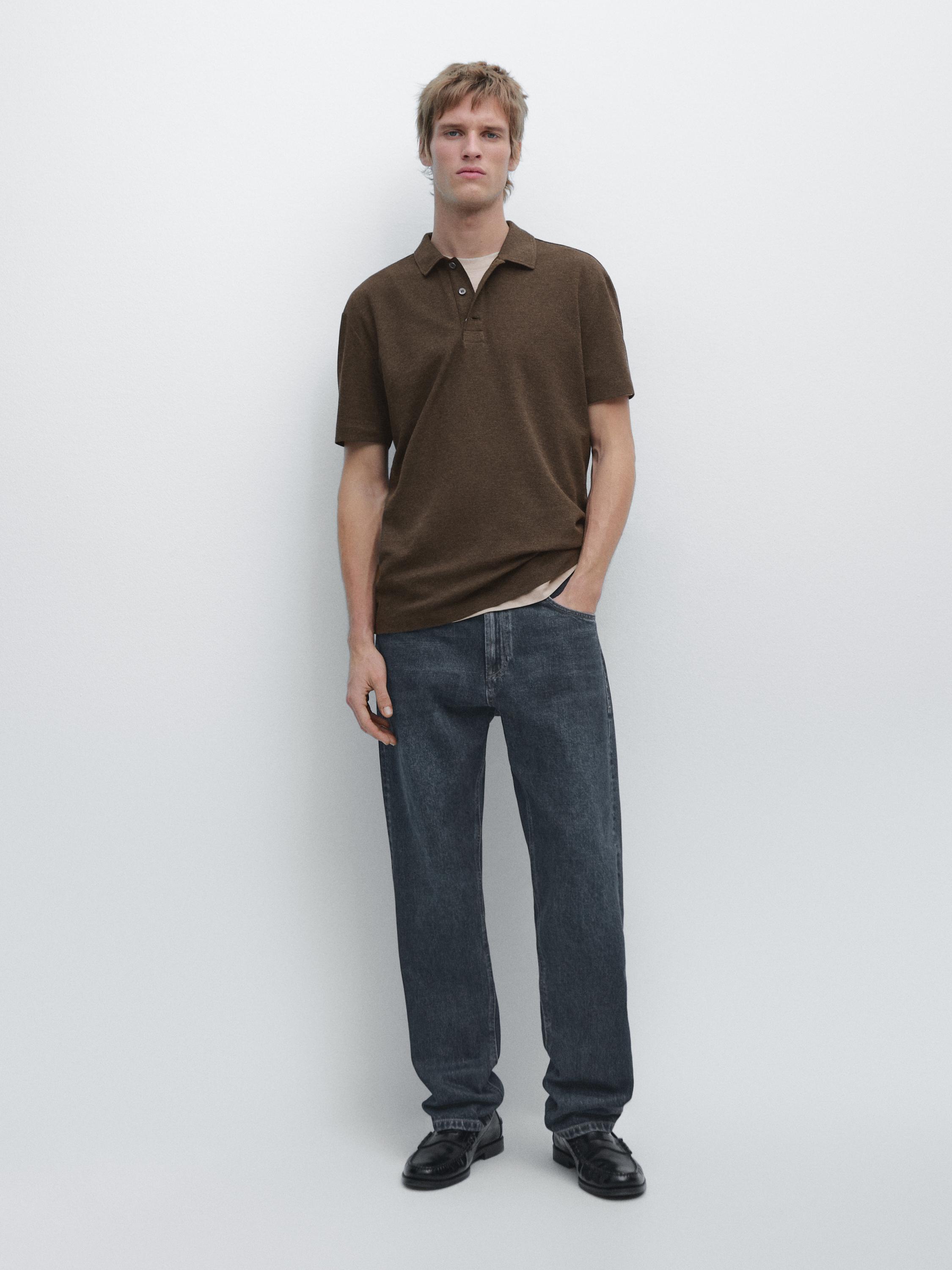 Short sleeve cotton polo shirt — Chocolate