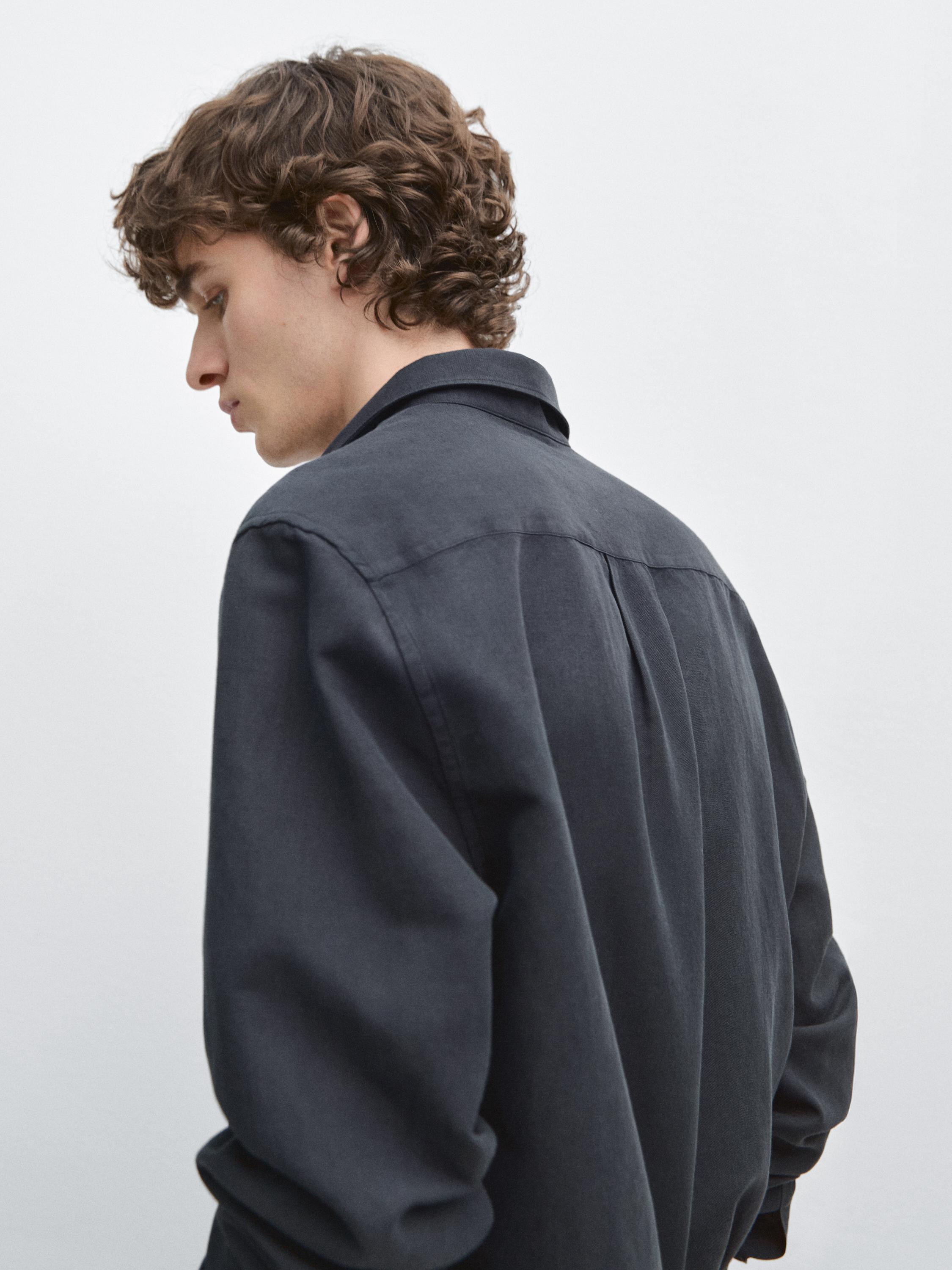 Regular fit linen blend shirt — NAVY BLUE
