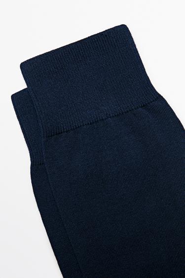 Plain cotton blend knit socks — NAVY BLUE 4