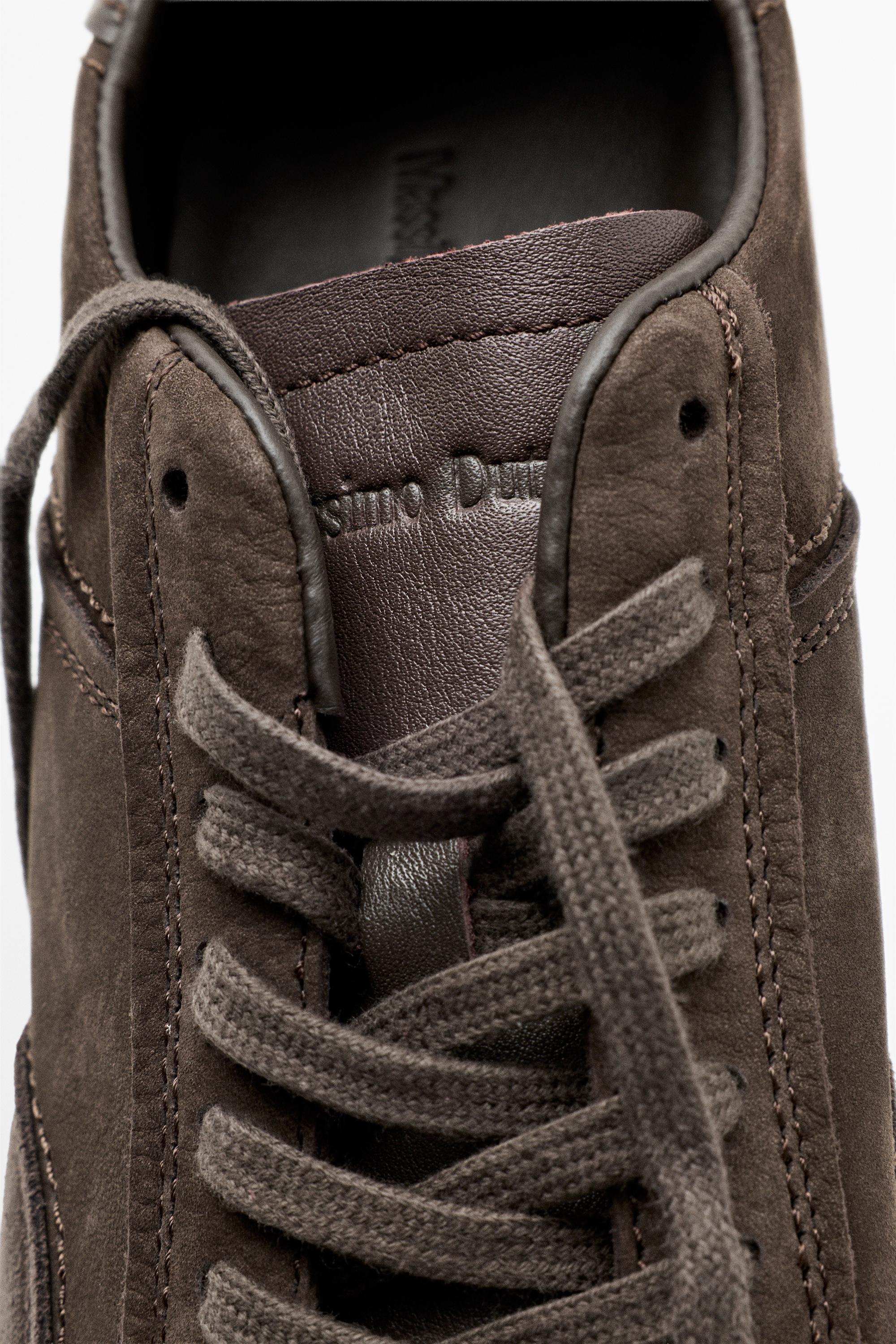 Milled nappa leather sneaker — BROWN