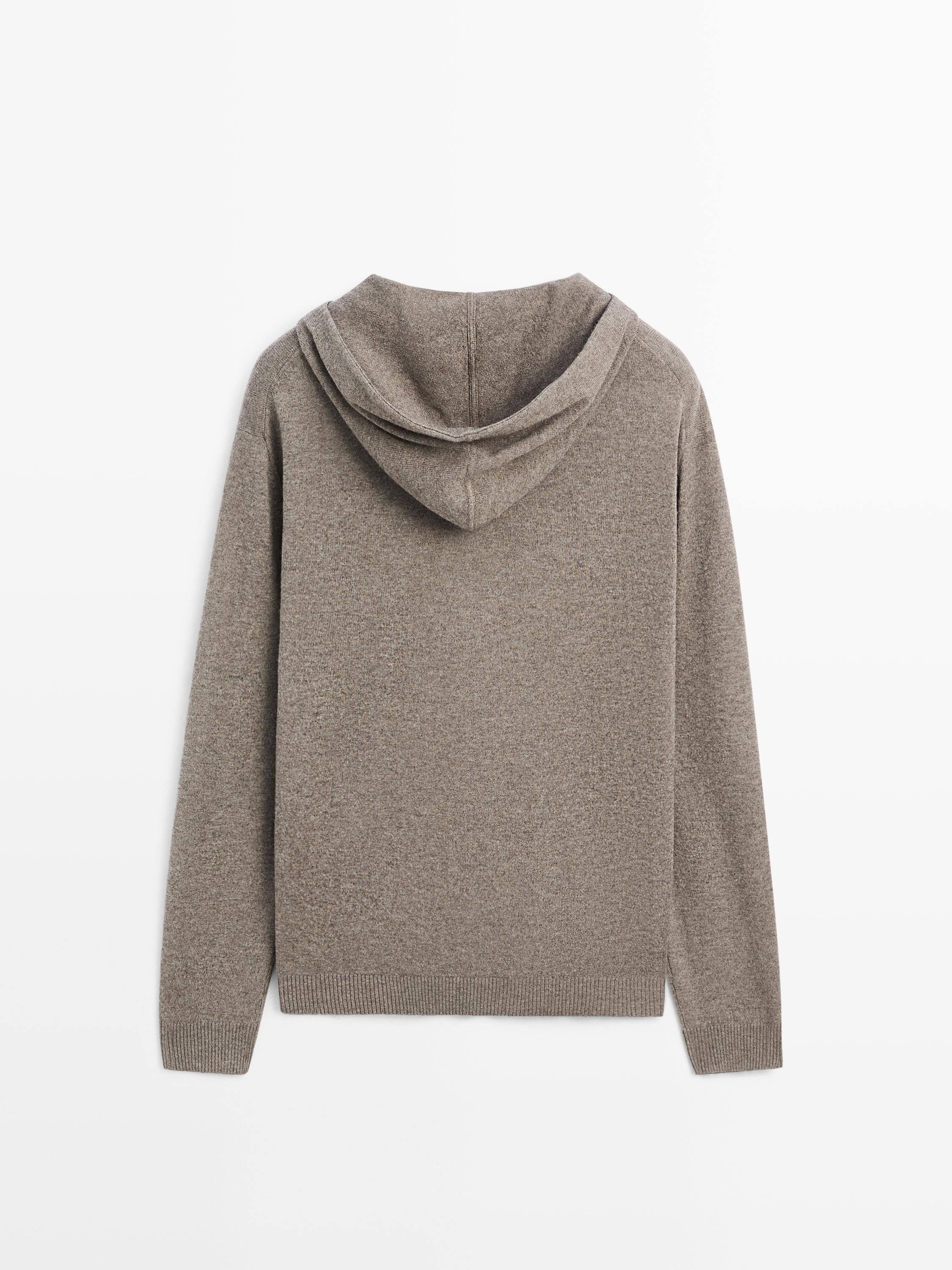 Kardigan rajut campuran wol dengan tudung