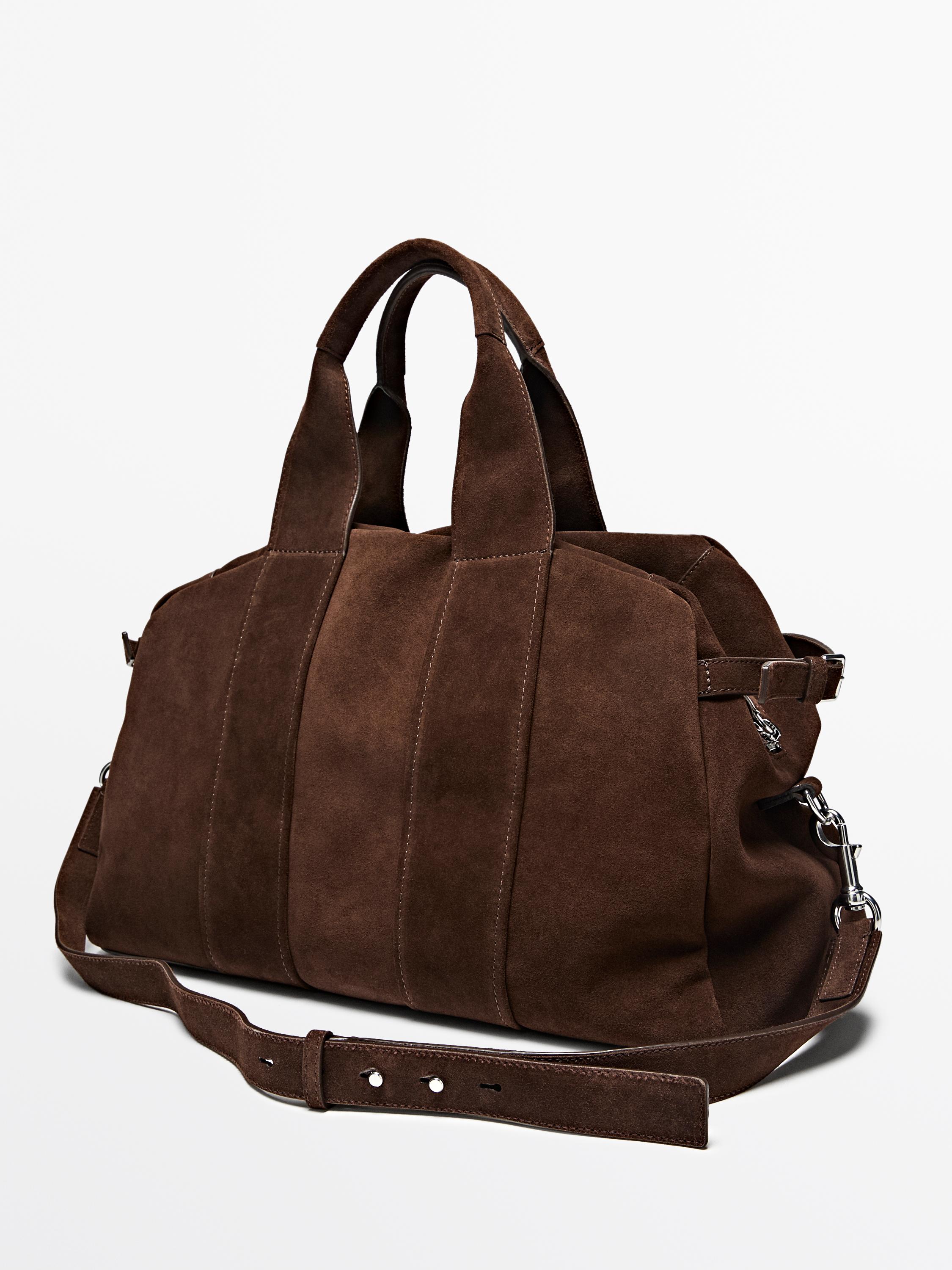 Suede leather travel bag — MOLE BROWN