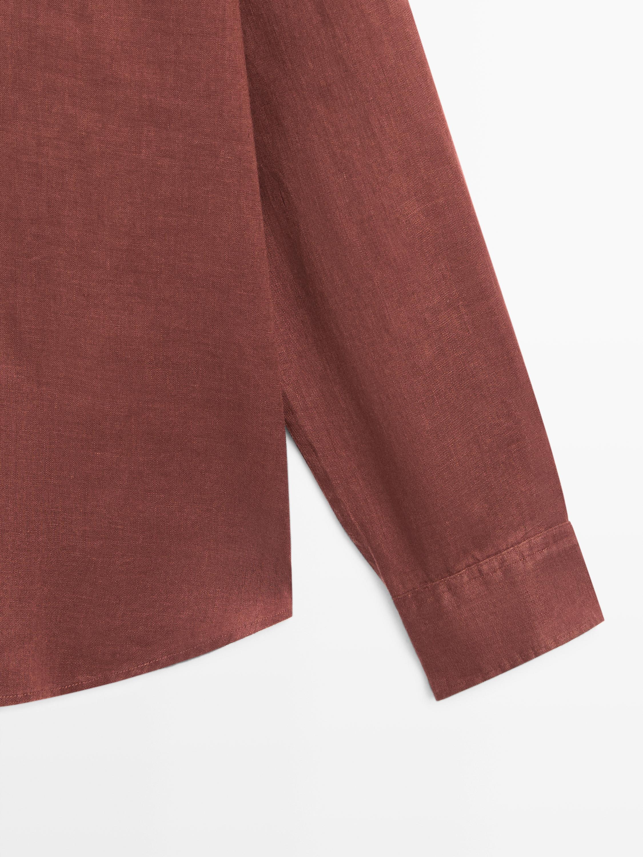 100% linen slim fit shirt — TERRA-COTTA