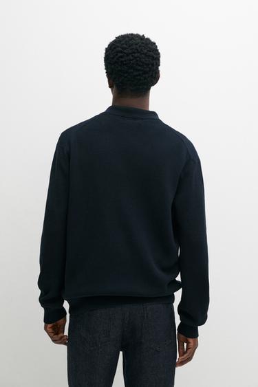 100% cotton polo collar knit cardigan — NAVY BLUE 5