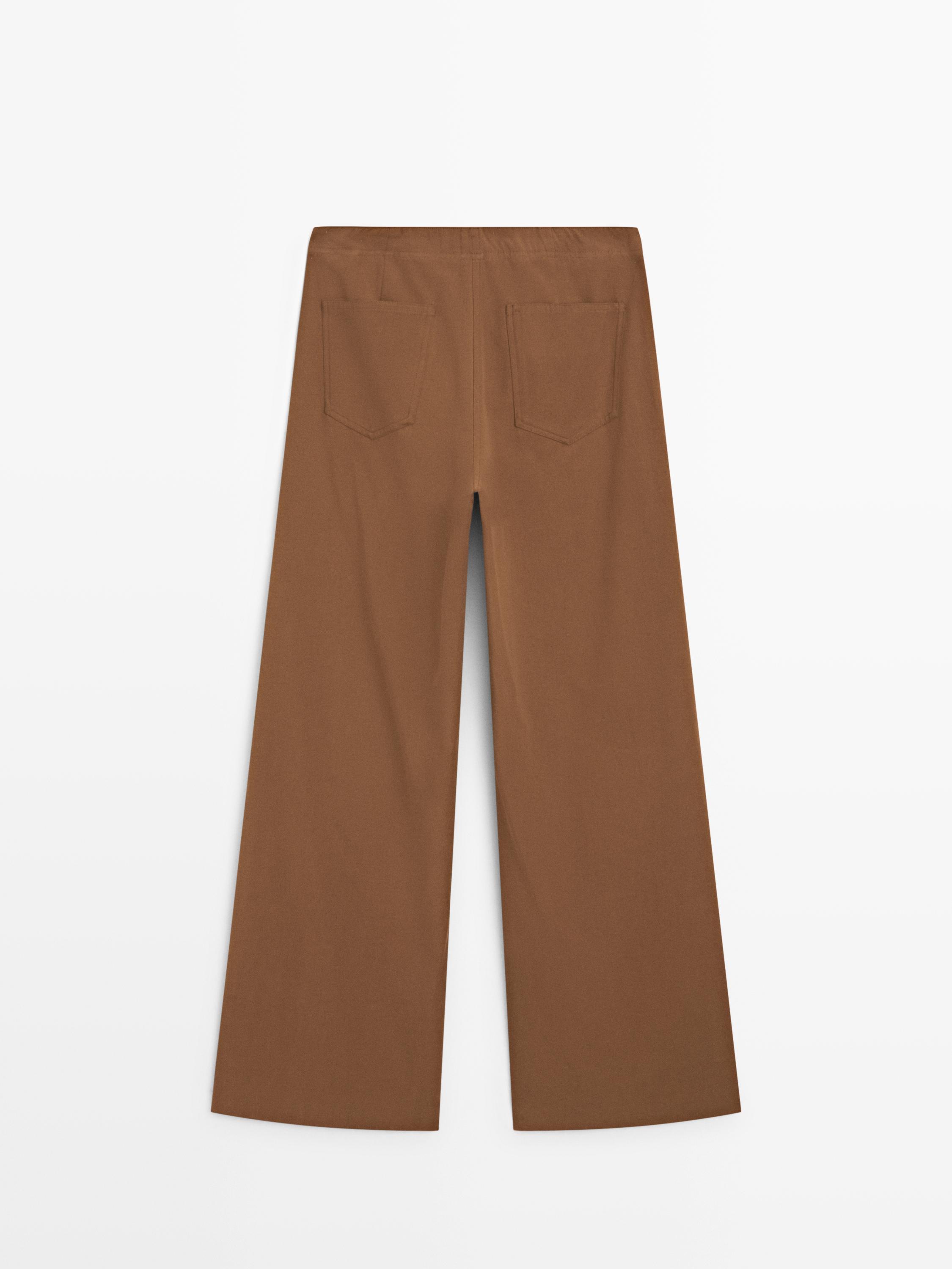 Cotton blend flared pants — Tobacco brown