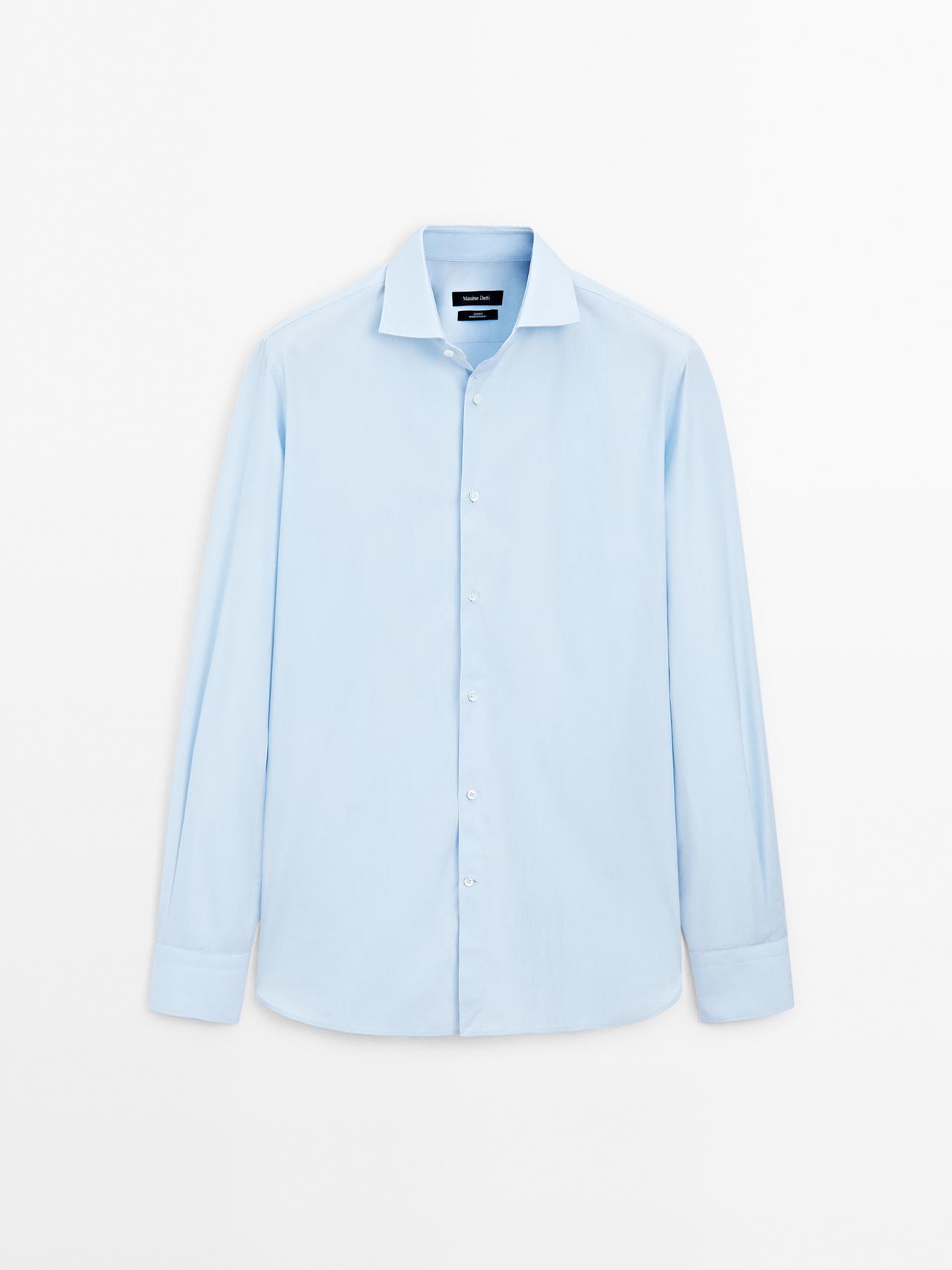 Massimo Dutti - Herre - Stribet, Slim Fit Skjorte I 100 % Bomuld - Himmelblå - 41