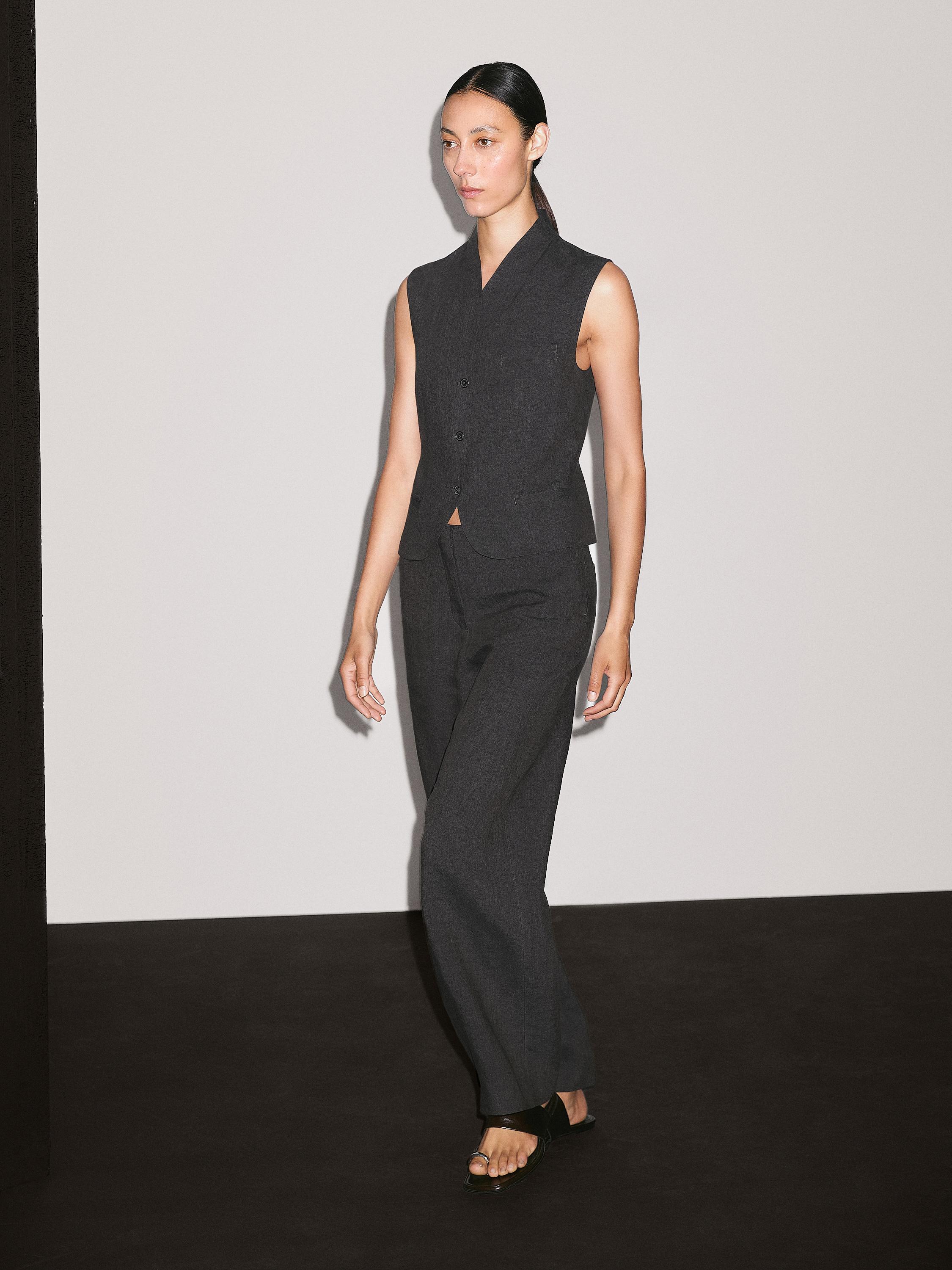 Lightweight straight fit 100% linen trousers