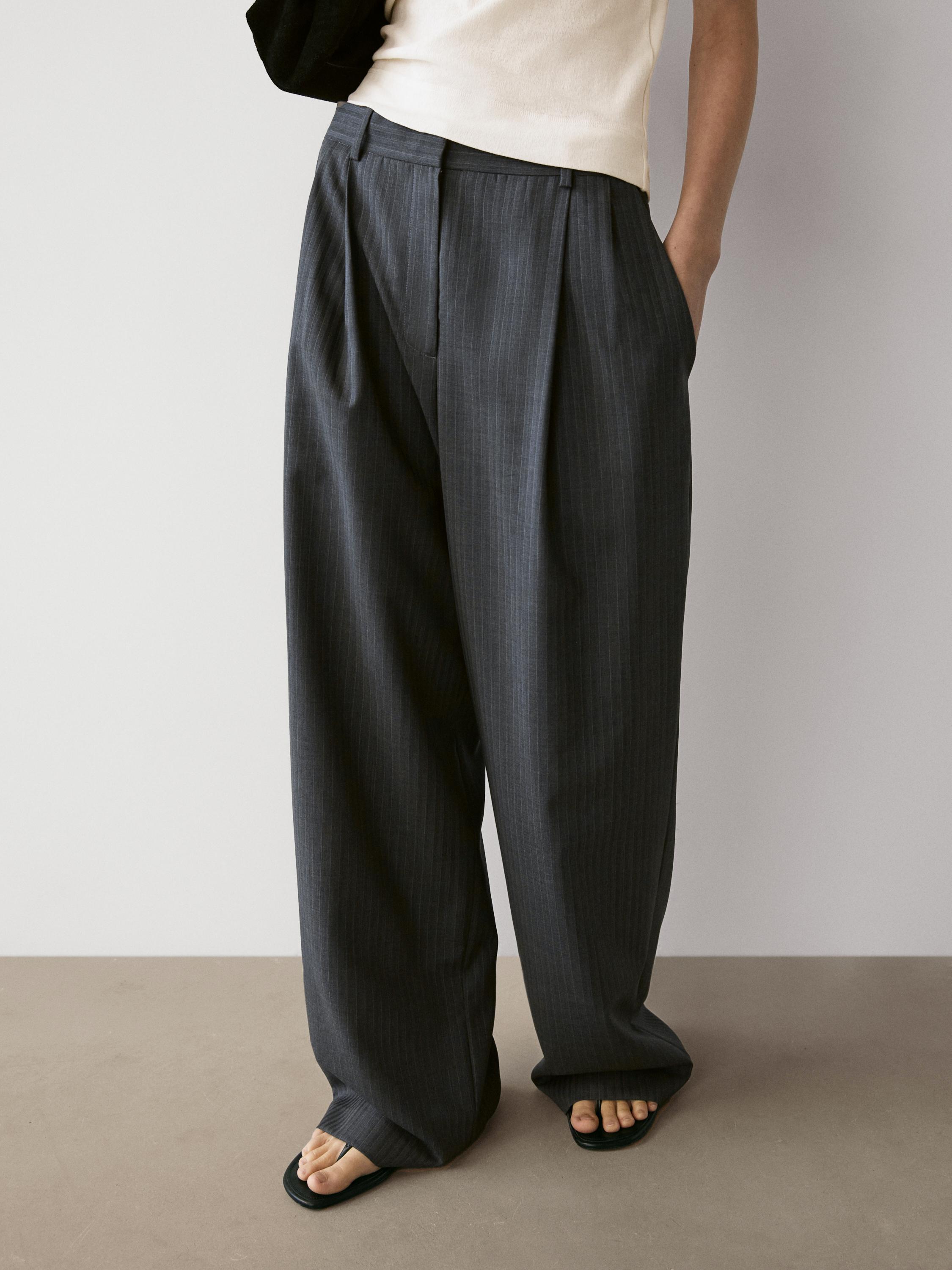 Pinstripe cool wool blend suit trousers — GREY