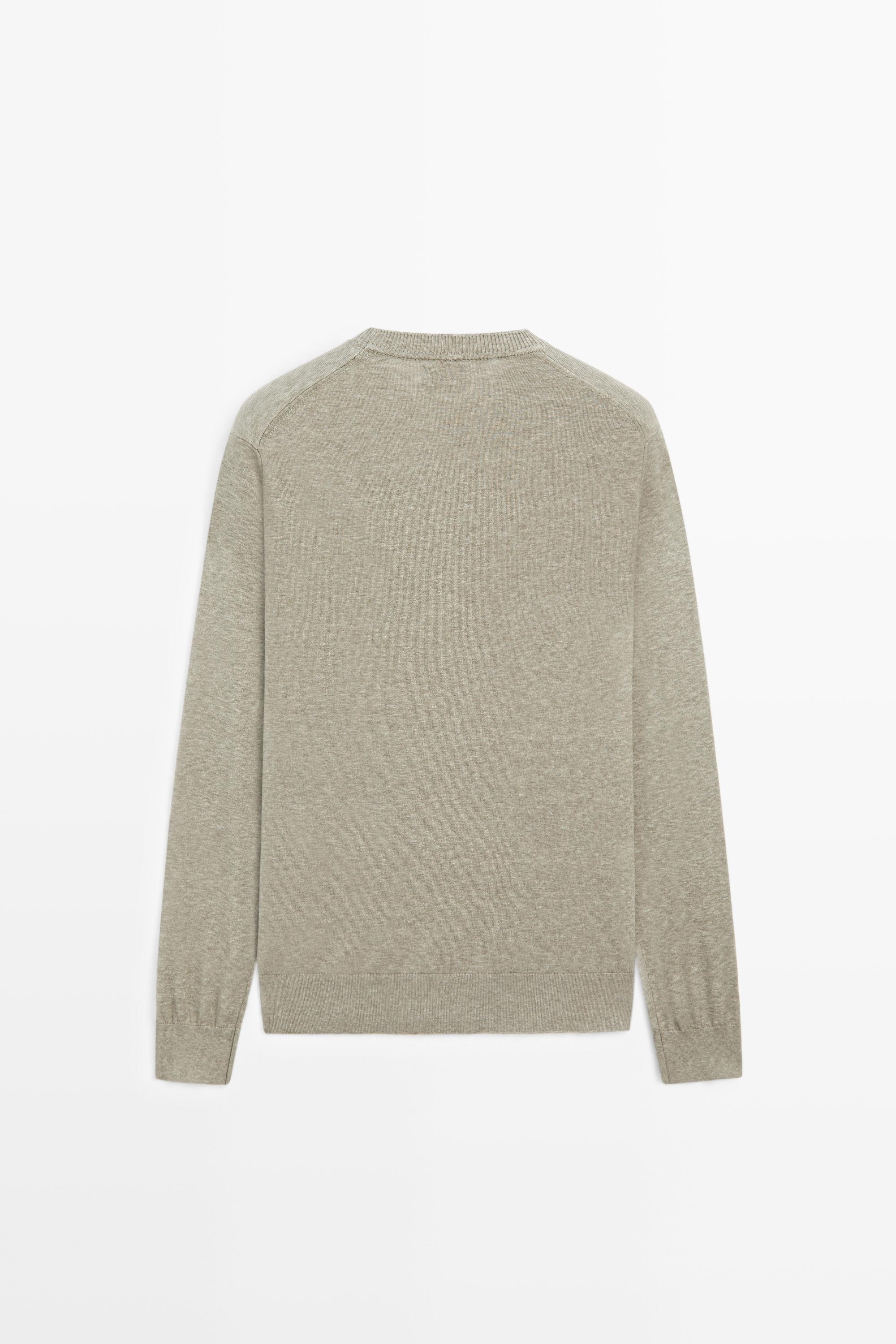 Knit 100% cotton crew neck sweater — Greyish green