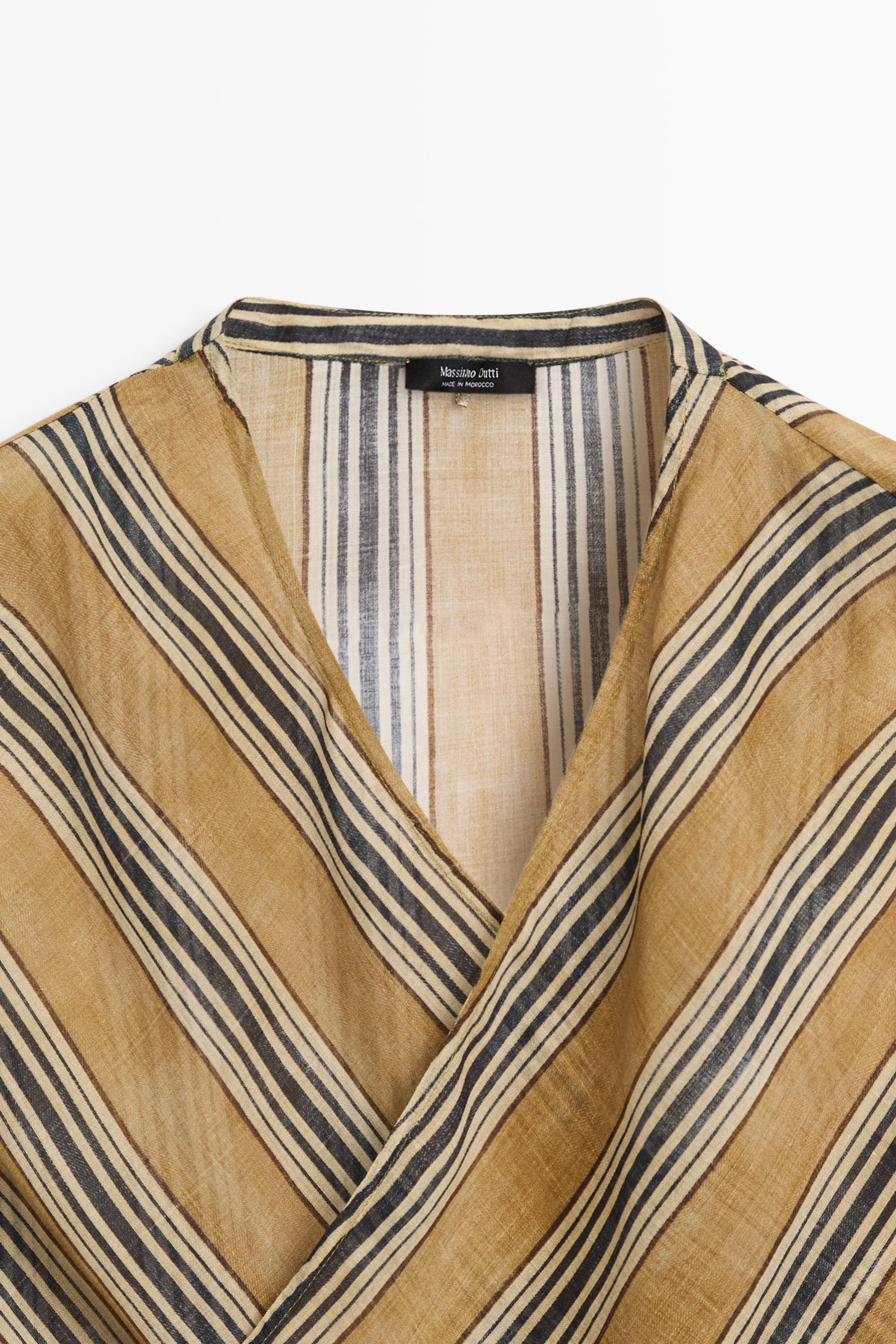 Flowing striped ramie blend wrap top — DARK YELLOW