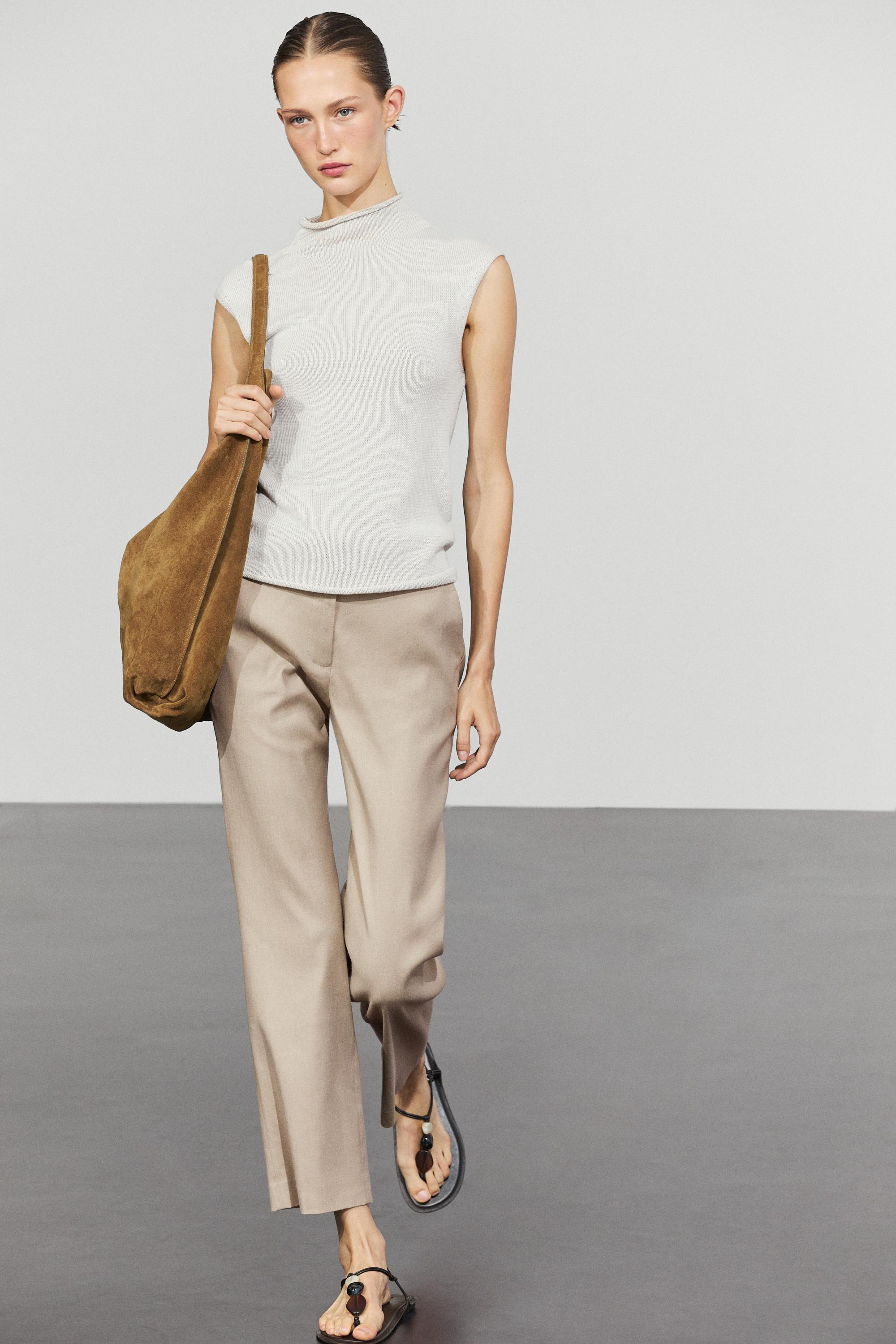 Straight-leg linen blend trousers — BEIGE