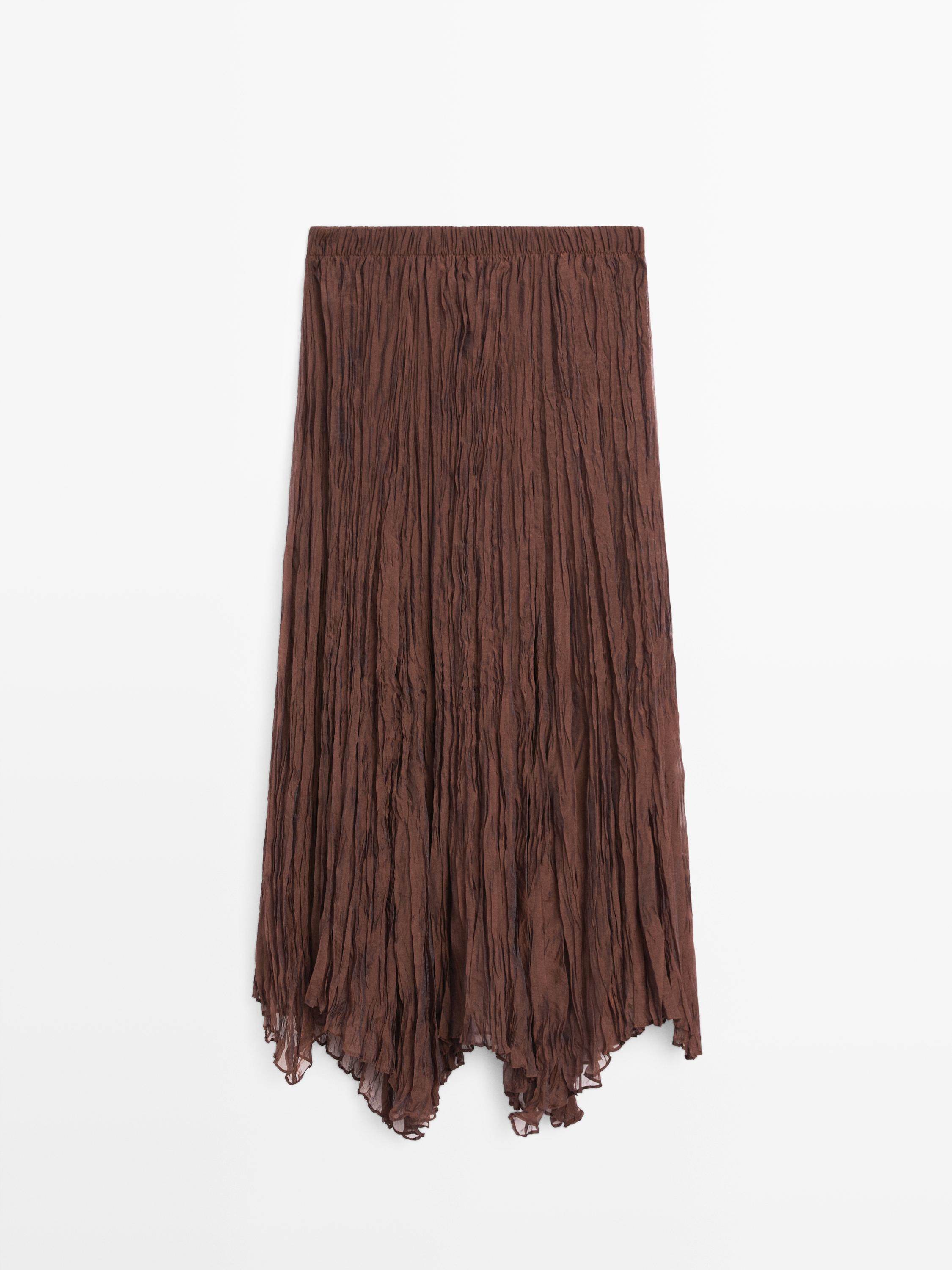 Pleated organza midi skirt — Caramel
