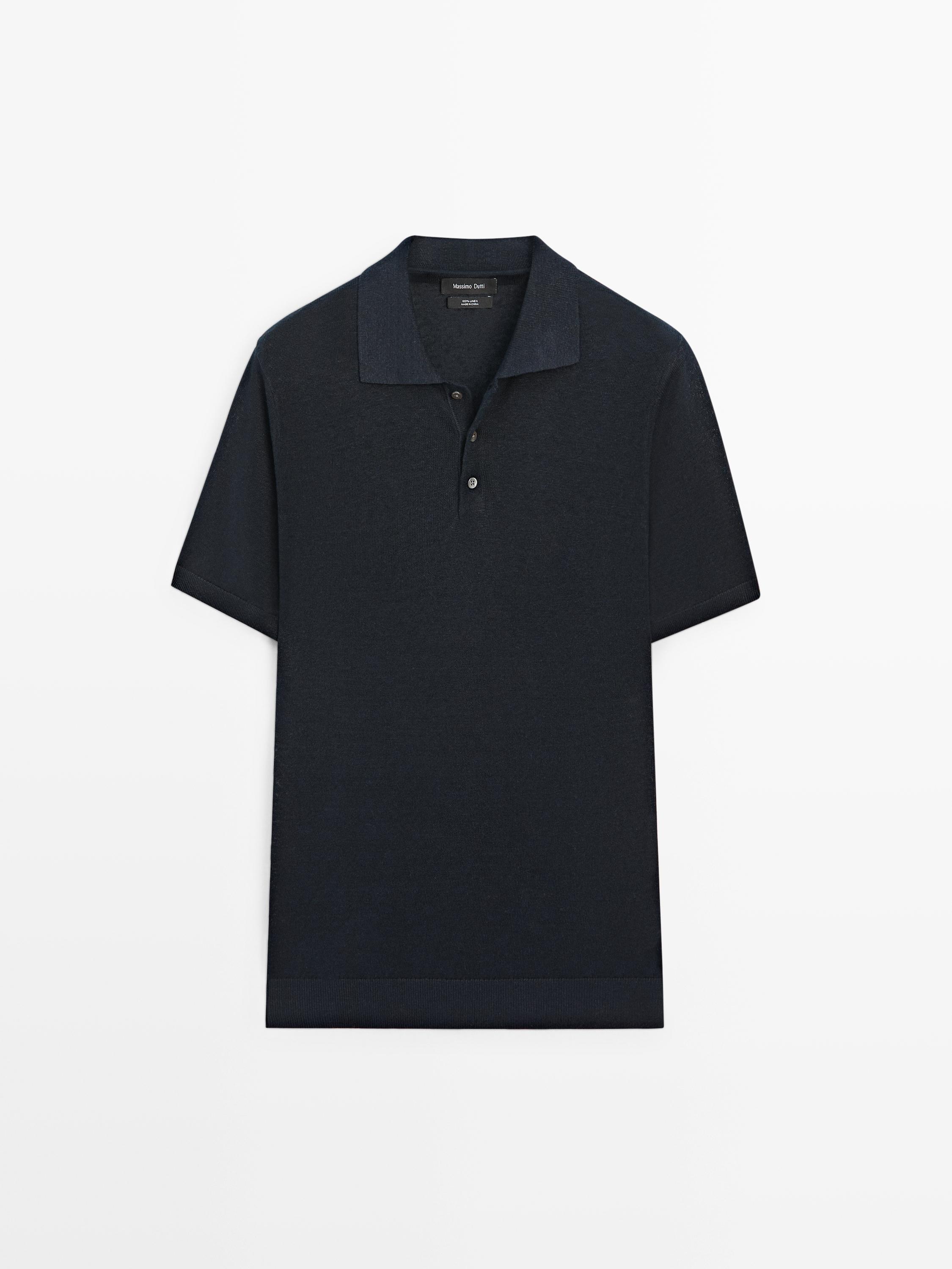 Linen knit polo sweater — NAVY BLUE