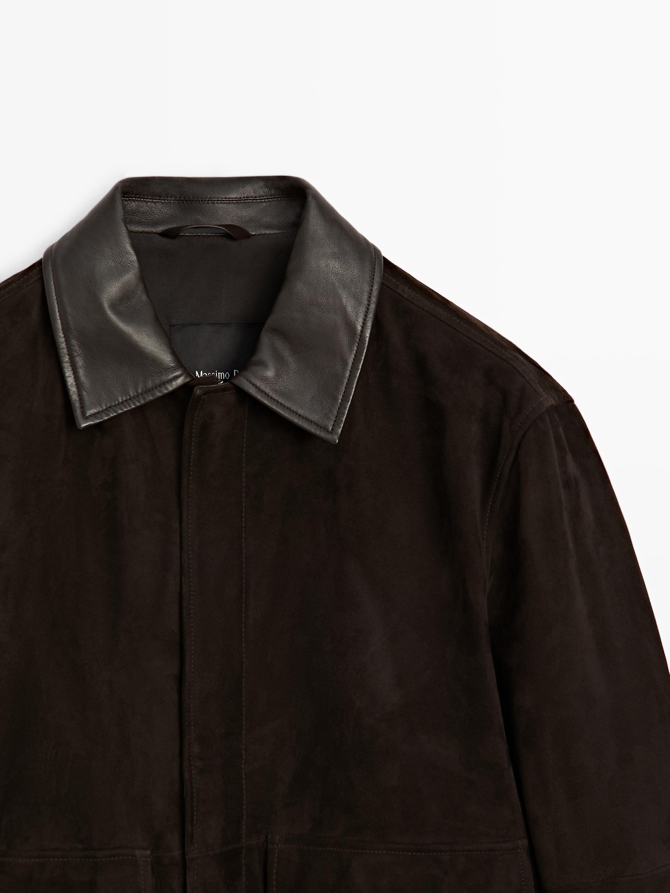 Suede leather jacket with collar detail