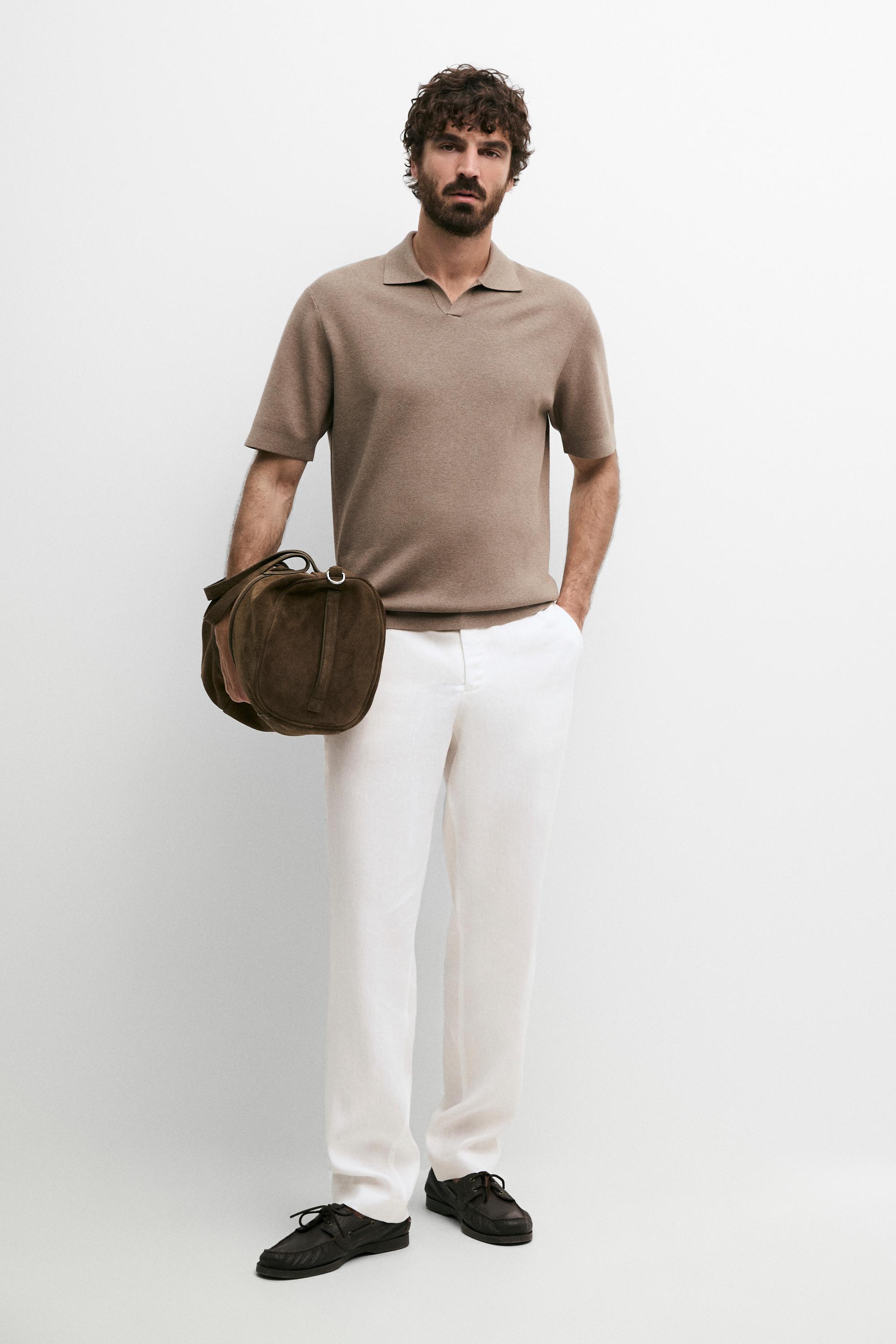 Flowing cotton blend knit polo shirt — GREEN
