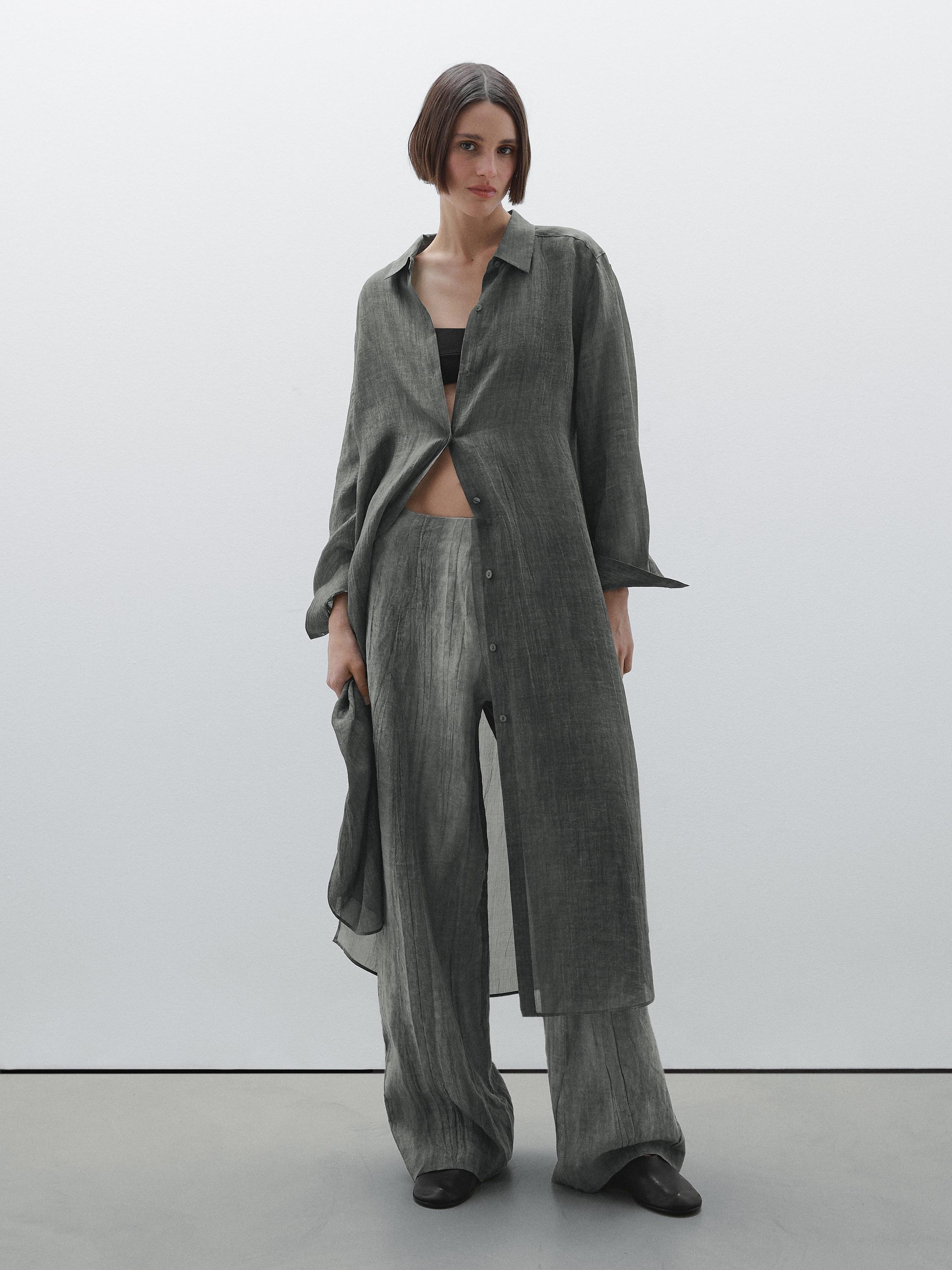 Semi-sheer ramie blend oversize blouse