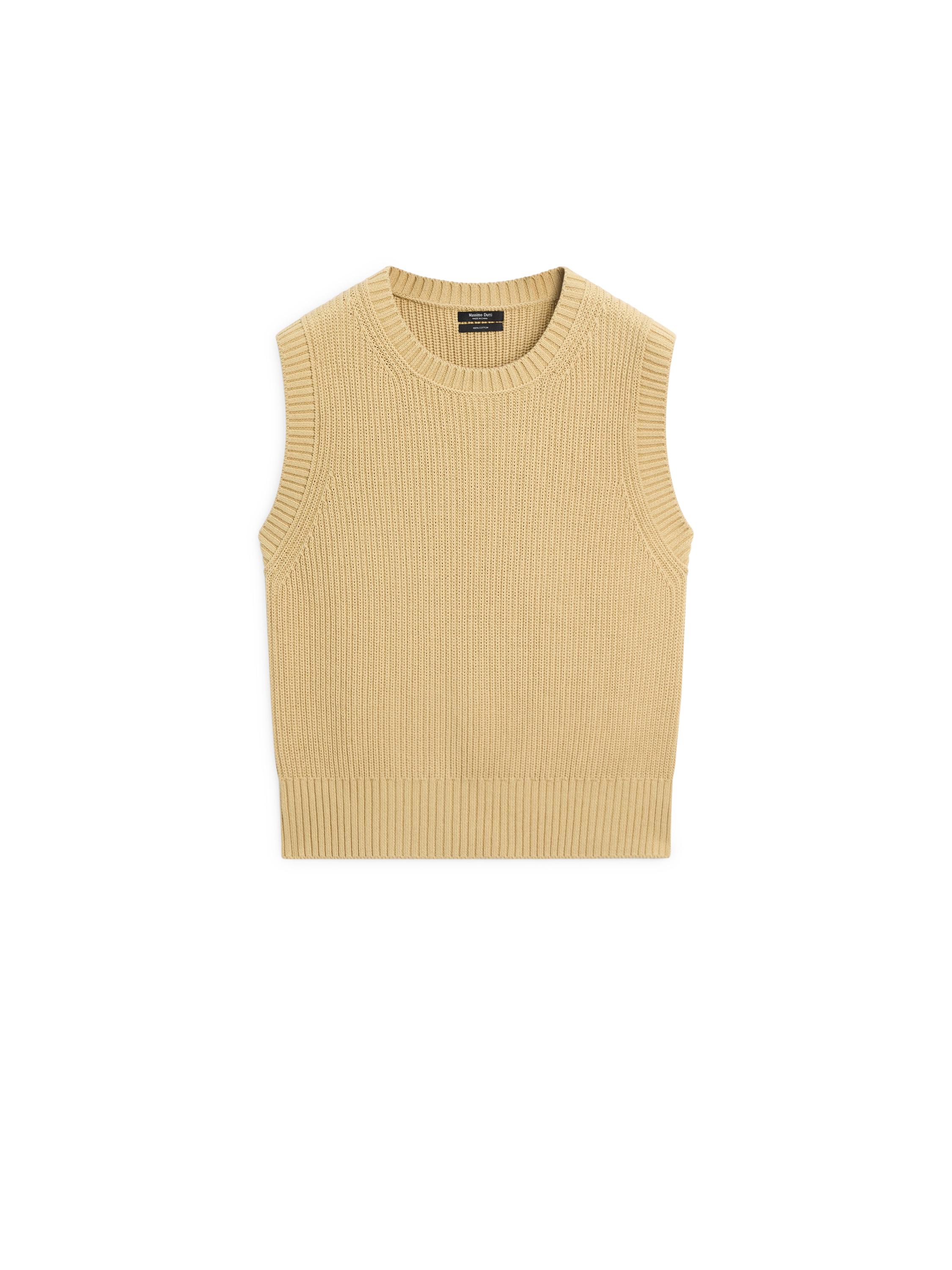 Cotton knit crew neck vest — GREENISH