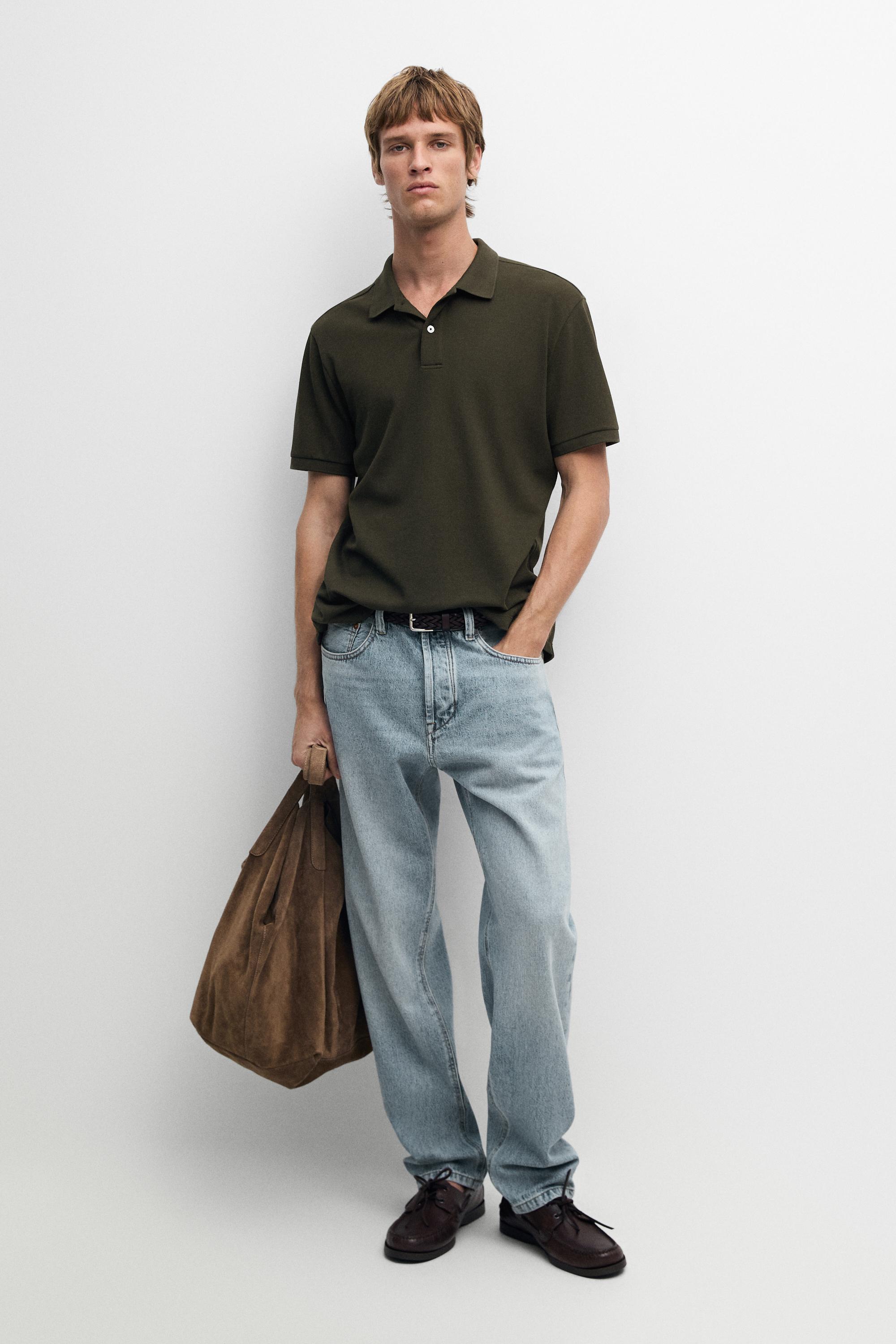 Micro-textured cotton piqué polo shirt — MOSS GREEN