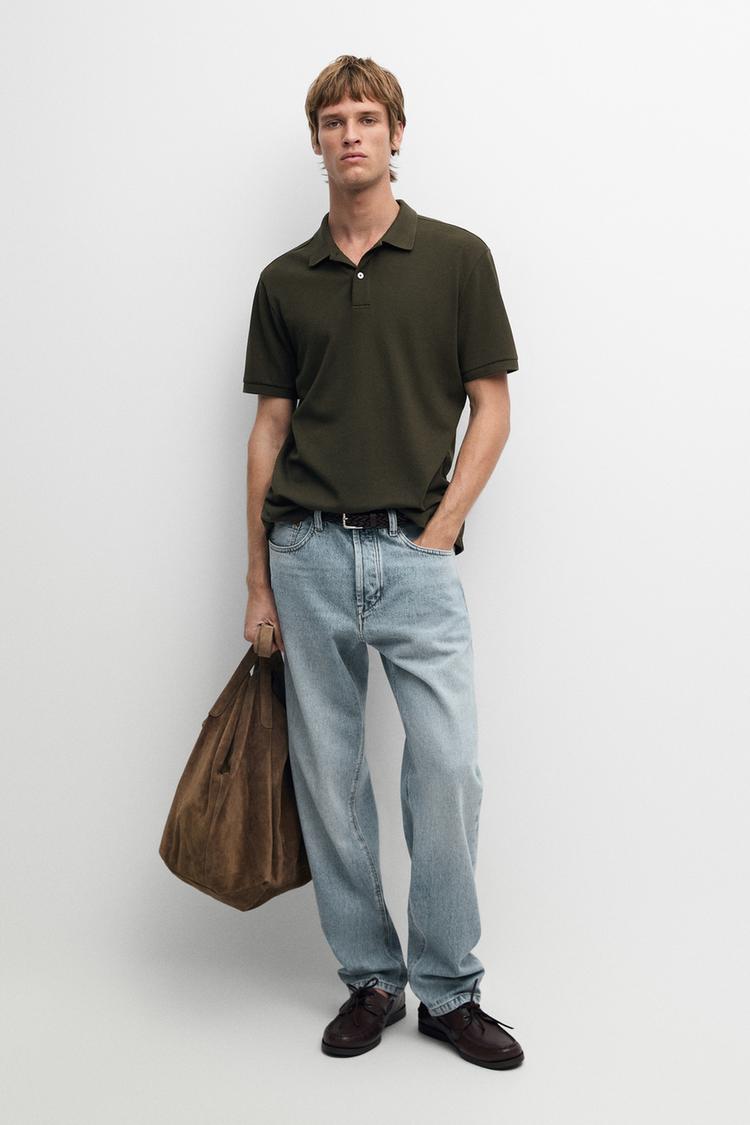Micro-textured cotton piqué polo shirt — MOSS GREEN