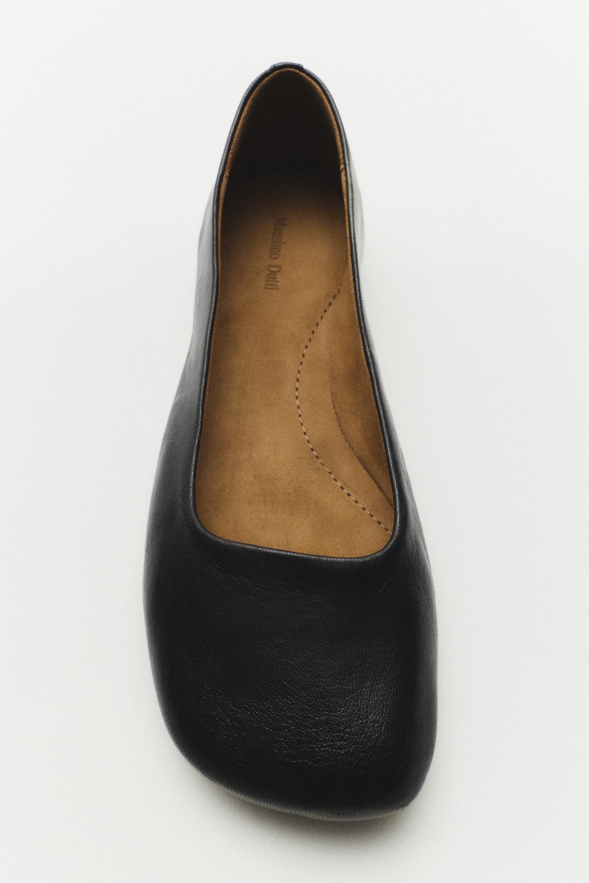 Square toe leather ballet flats — BLACK