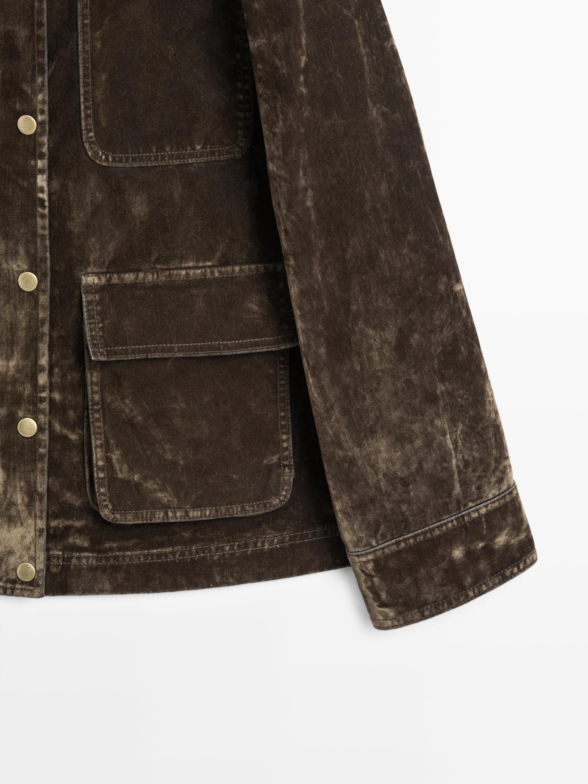 Flocked denim jacket with collar detail — KHAKI