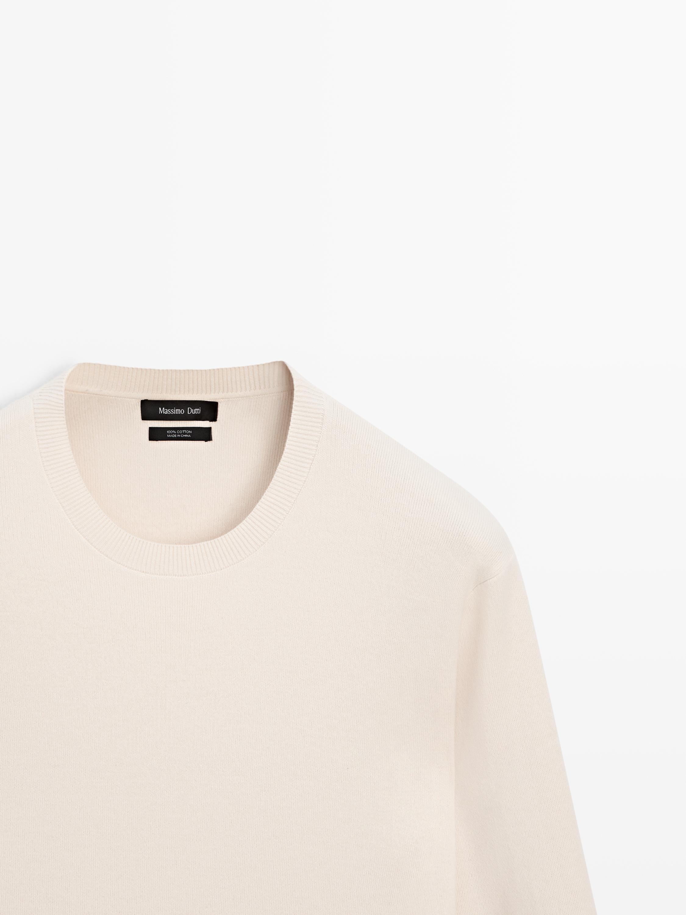 Knit 100% cotton crew neck sweater — Vanilla