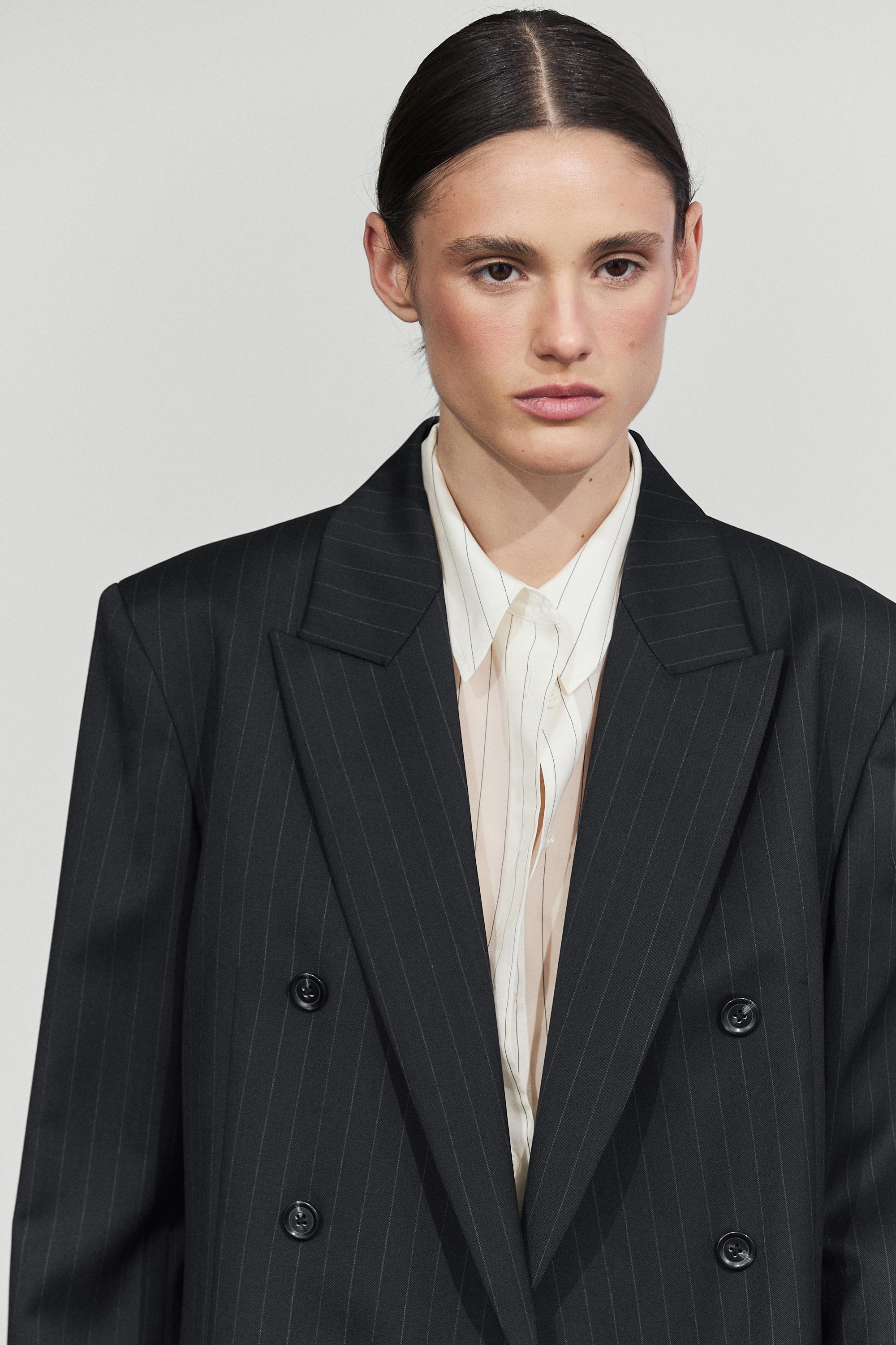 100% wool pinstripe suit blazer - NAVY BLUE