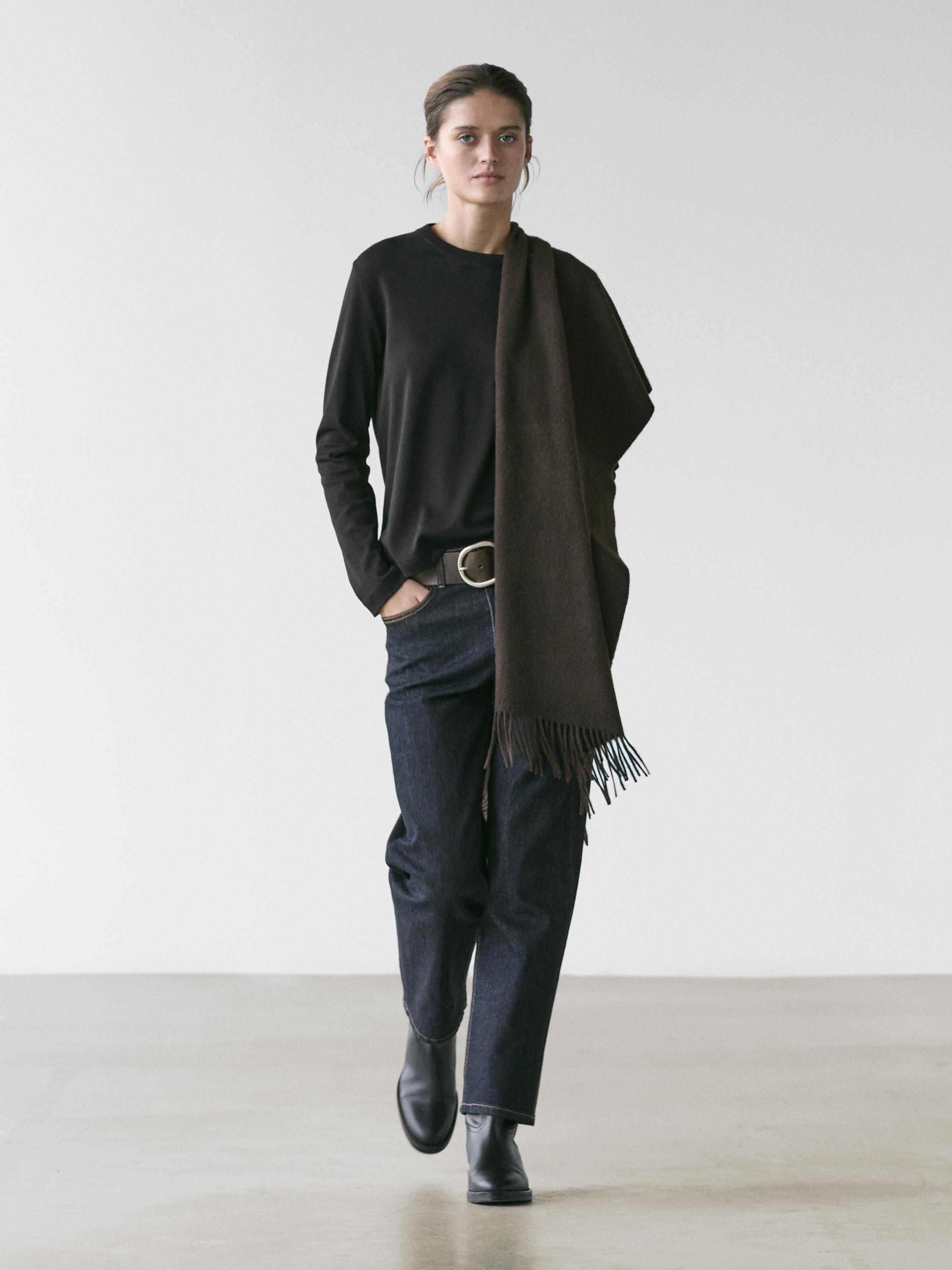 100% cotton interlock long sleeve T-shirt — BLACK
