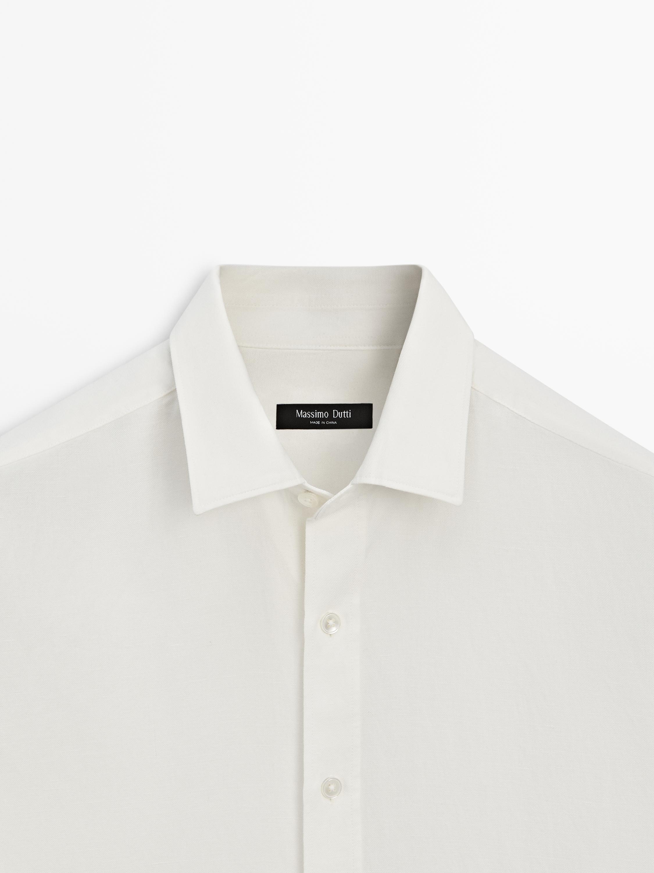 Regular fit linen blend shirt — CREAM