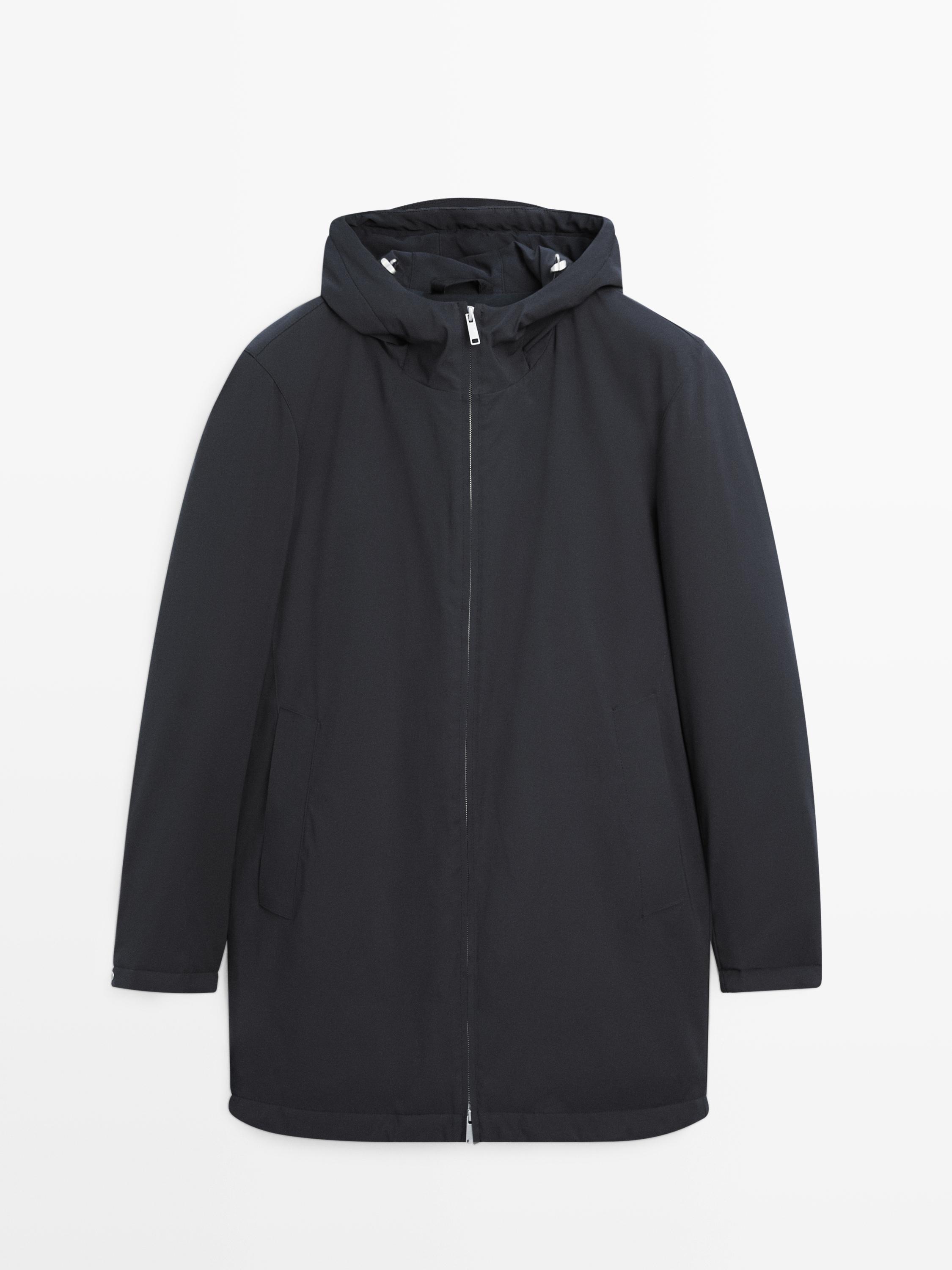 Water-repellent down blend hooded parka