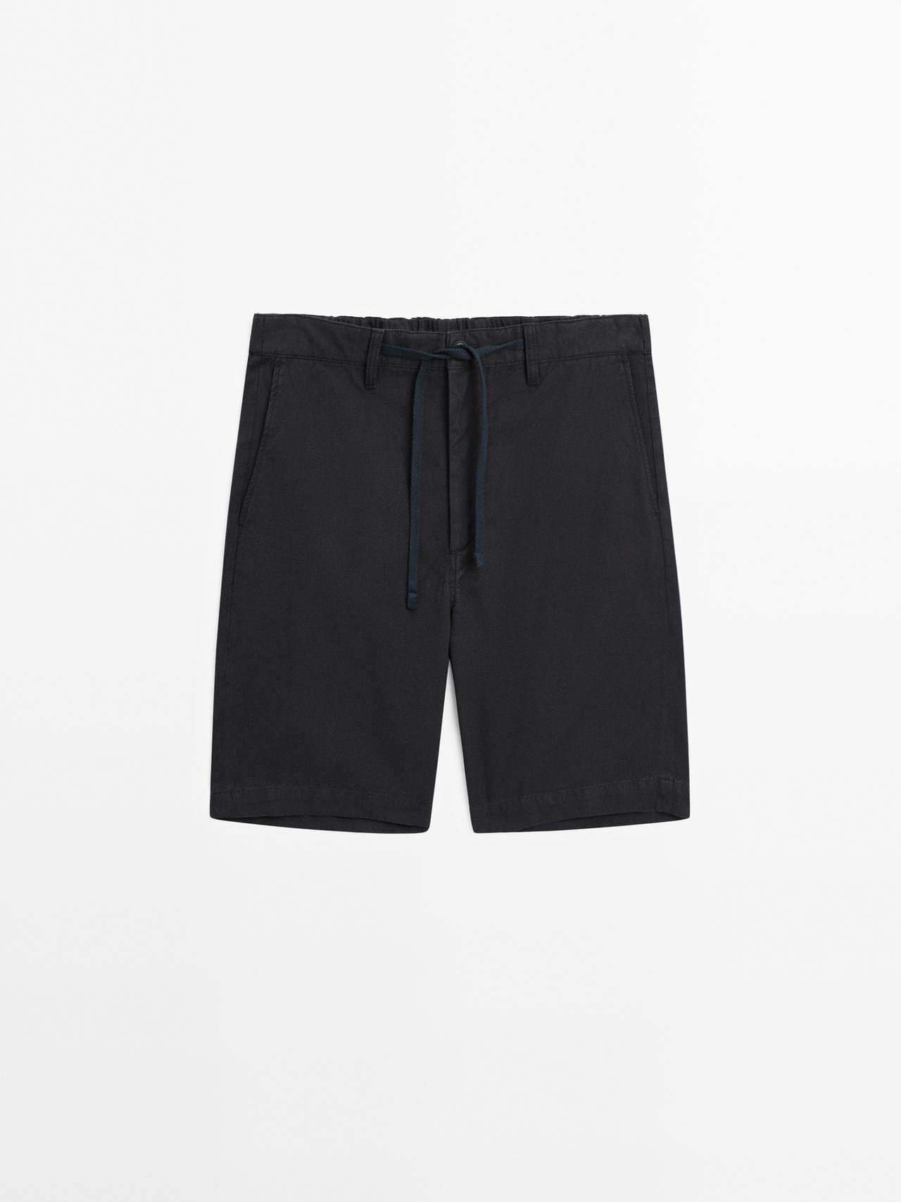 Massimo Dutti - Herre - Jogginglignende Bermudashorts I Bomuldsblanding - Marineblå - M