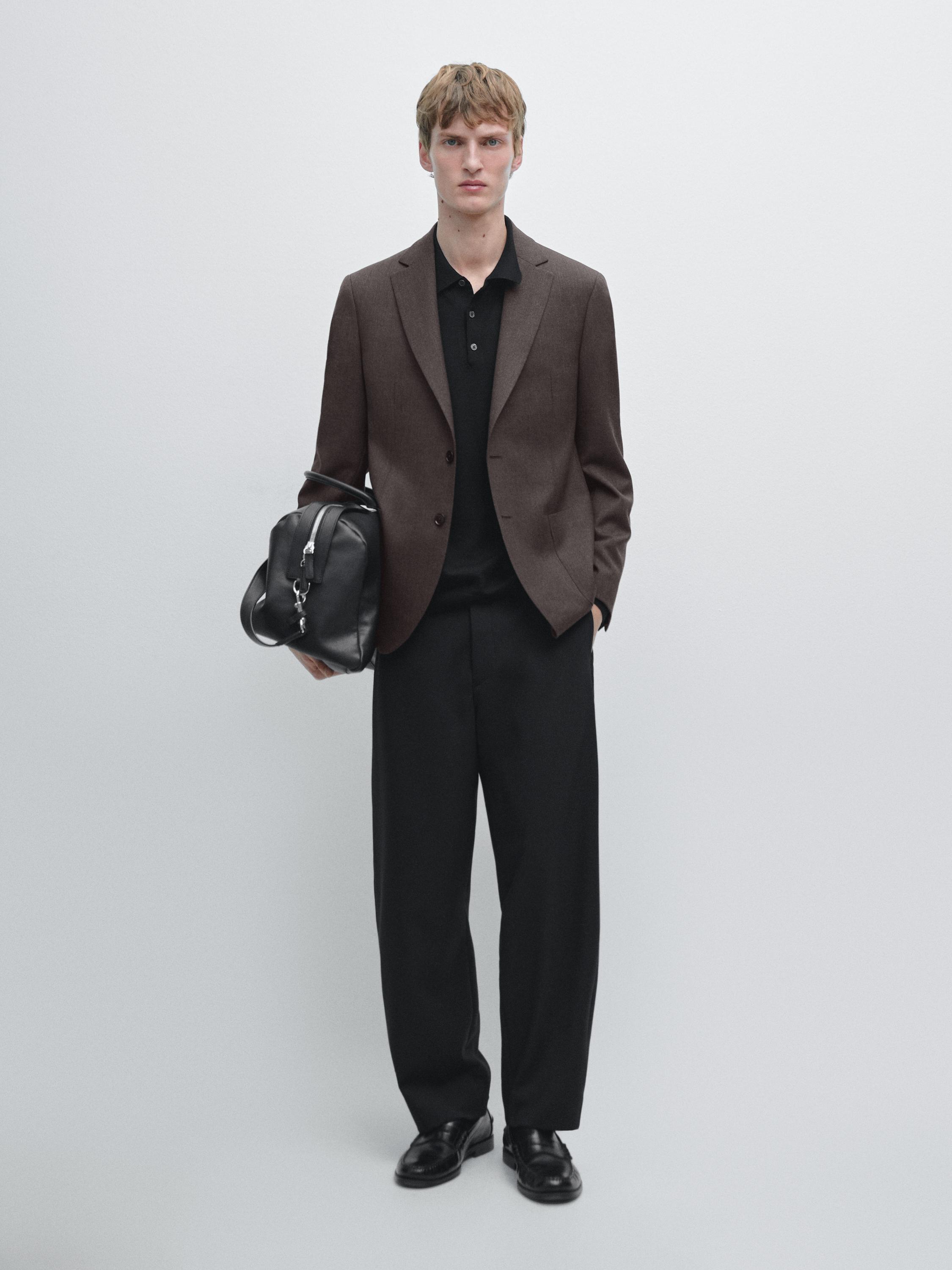 Tailored three-ply wool barrel fit trousers — BLACK