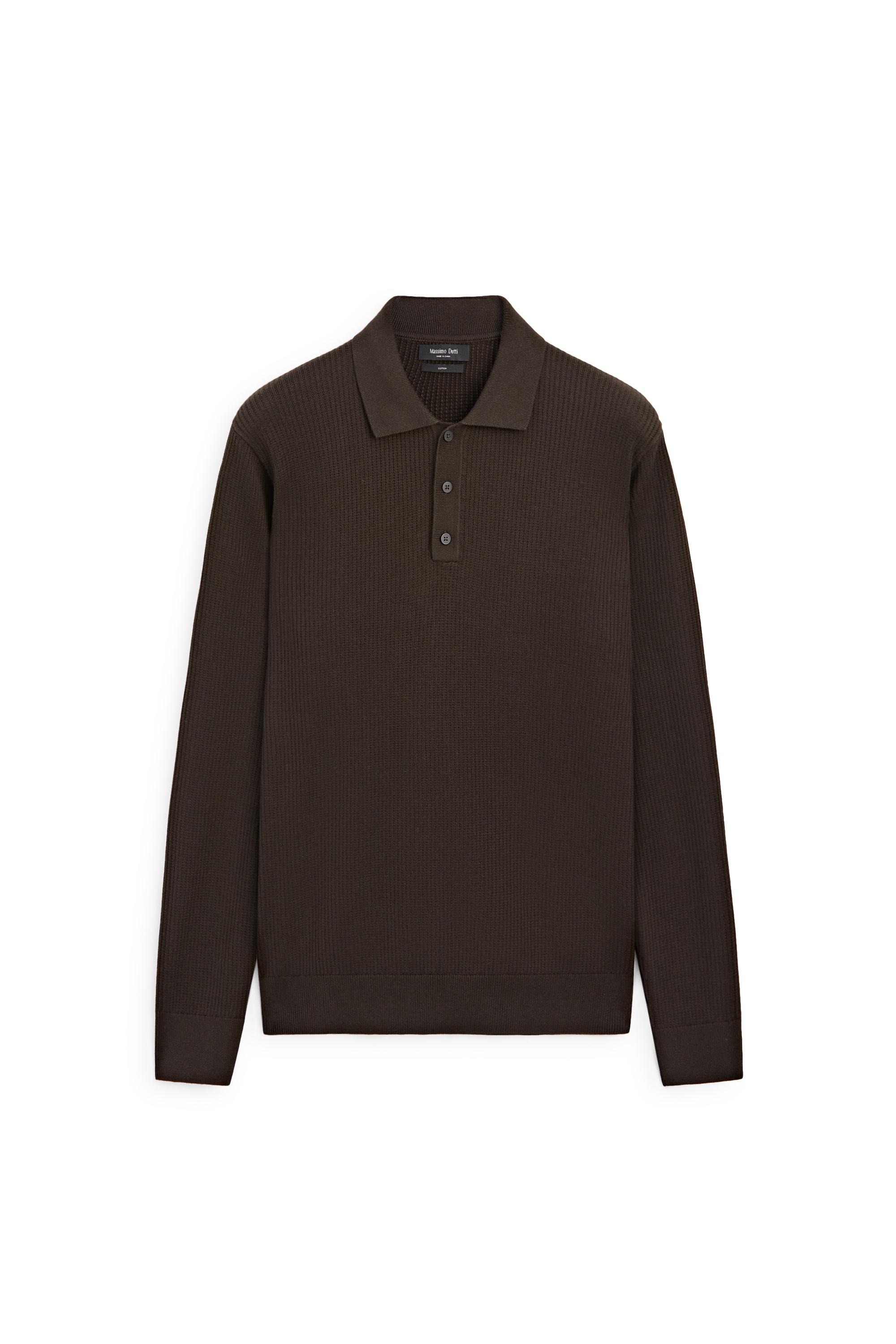 Button-detail polo knit sweater — BROWN MARL
