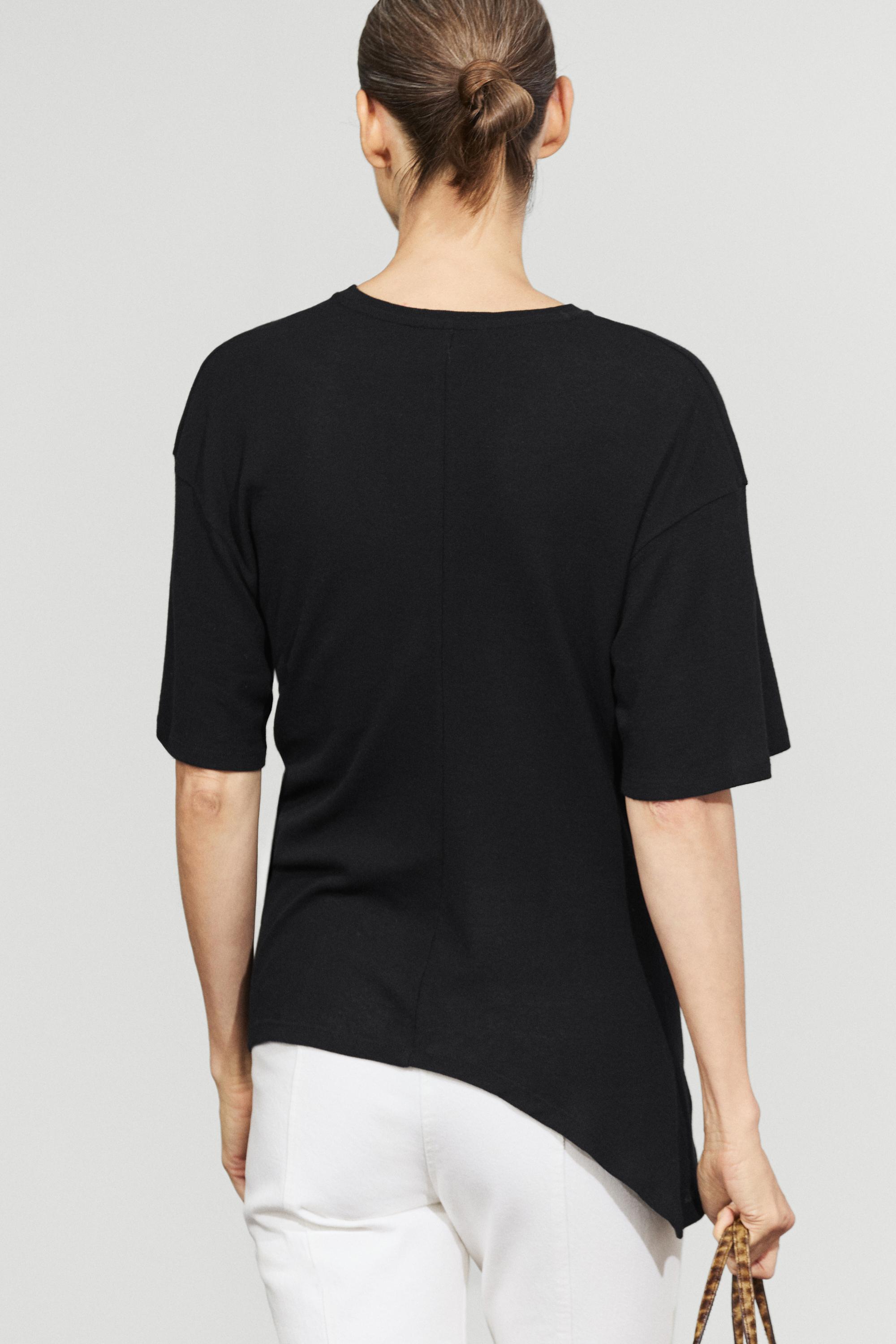 Asymmetric knot-detail T-shirt — BLACK