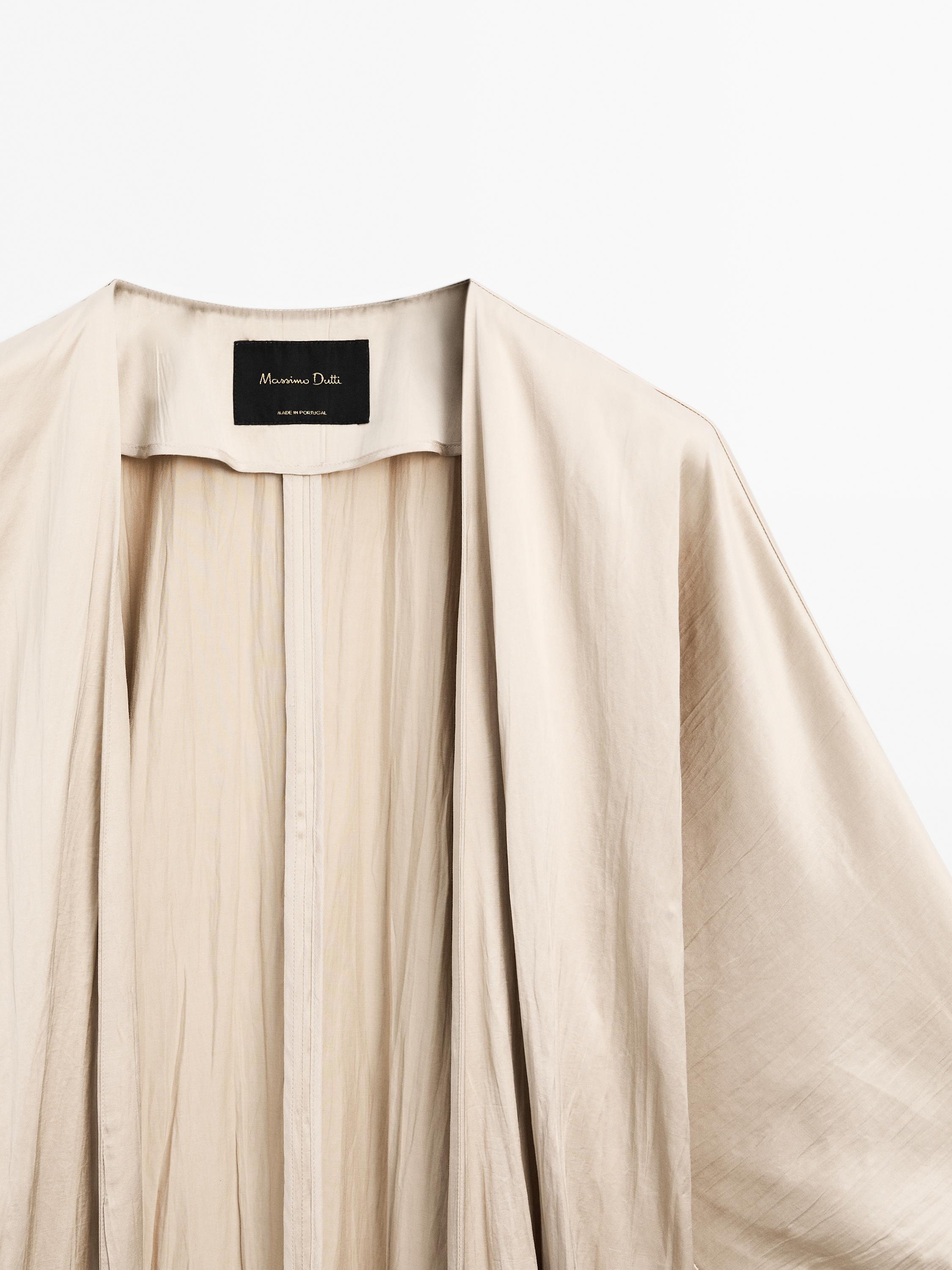 Long satin kimono with textured detail