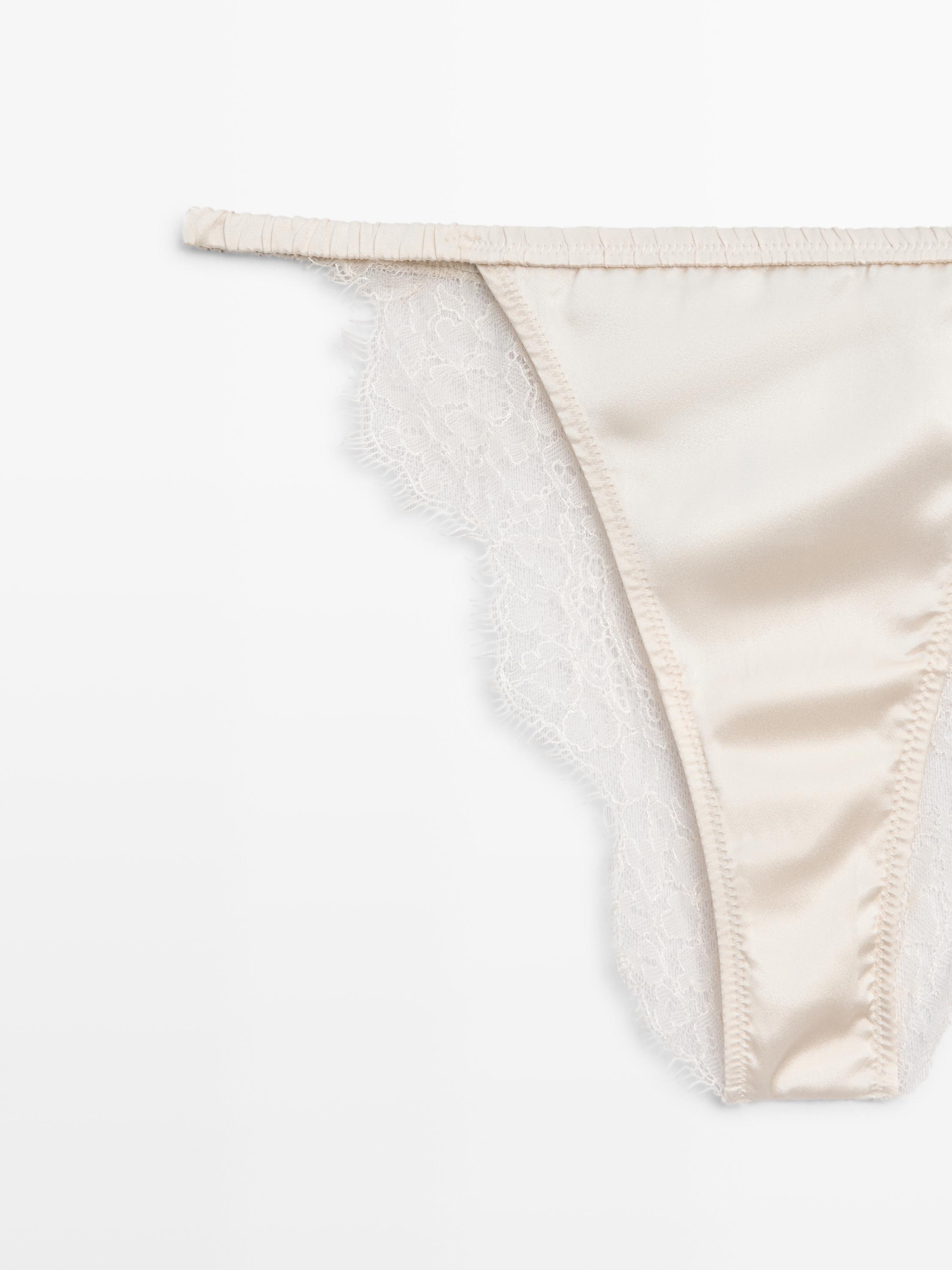 Silk briefs with lace detail — CREAM