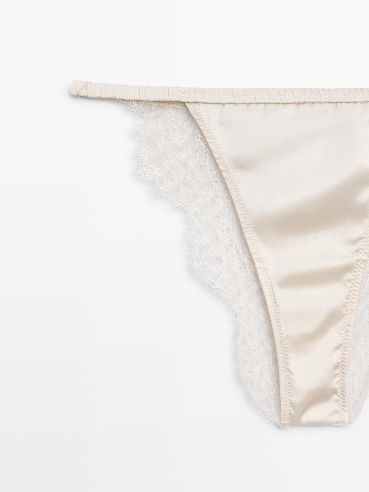 Silk briefs with lace detail — CREAM
